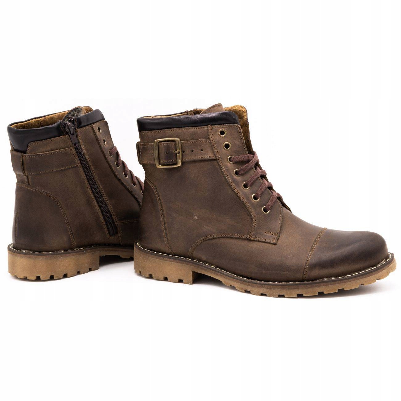 BUTY MĘSKIE OCIEPLANE ZIMOWE BRĄZ SKÓRA 910MP 42 Wzór dominujący bez wzoru