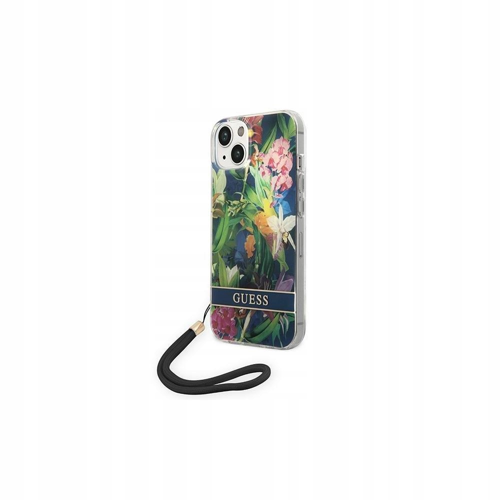 Etui Guess Flower Strap na iPhone 14 Pro niebieskie Guess