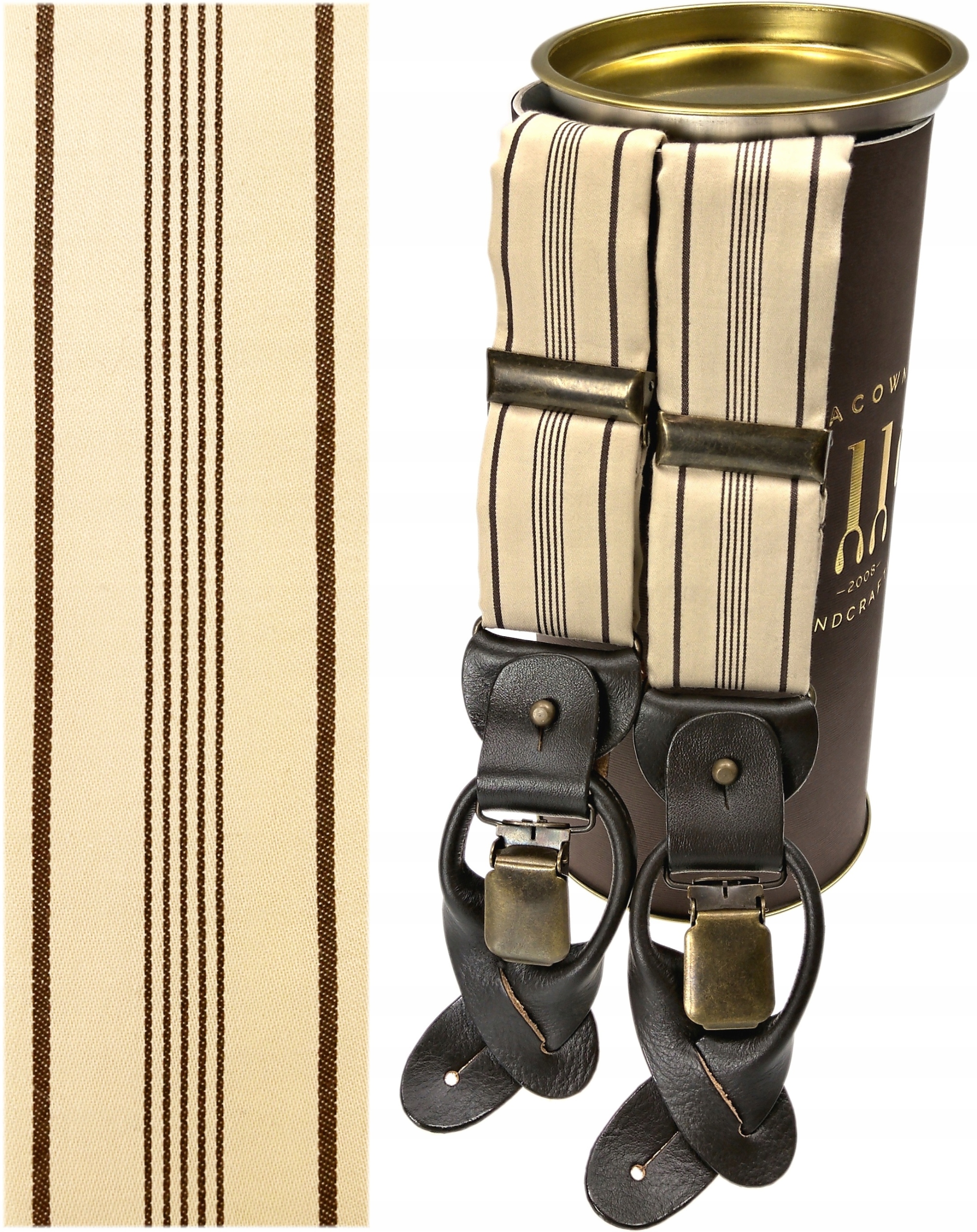 OUTLET Szelki ECRU + PASKI BRĄZ na guziki JEDWAB