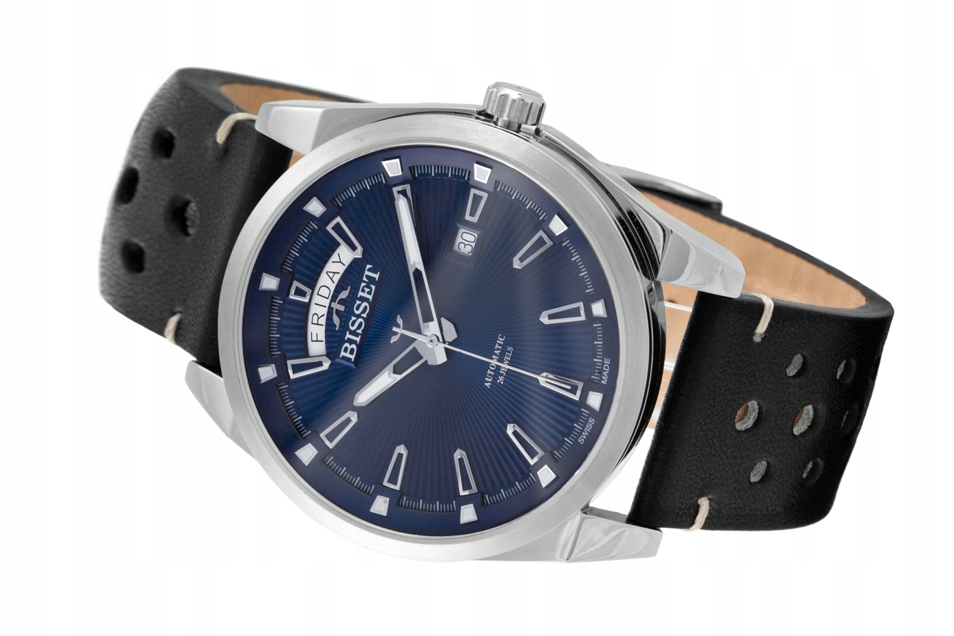 Švýcarské elegantní Pánské hodinky Bisset BIS0750 safírová datová krabička Gravírování