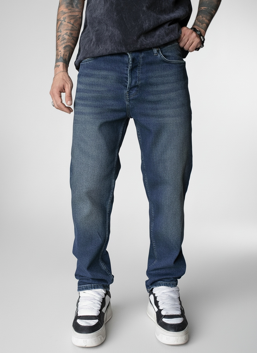 Džínové kalhoty Loose Fit Pánské Vintage Tmavě modré Mustache 31