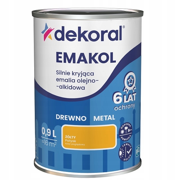 DEKORAL EMALIA SILNIE KRYJĄCA żółty połysk 0,9L
