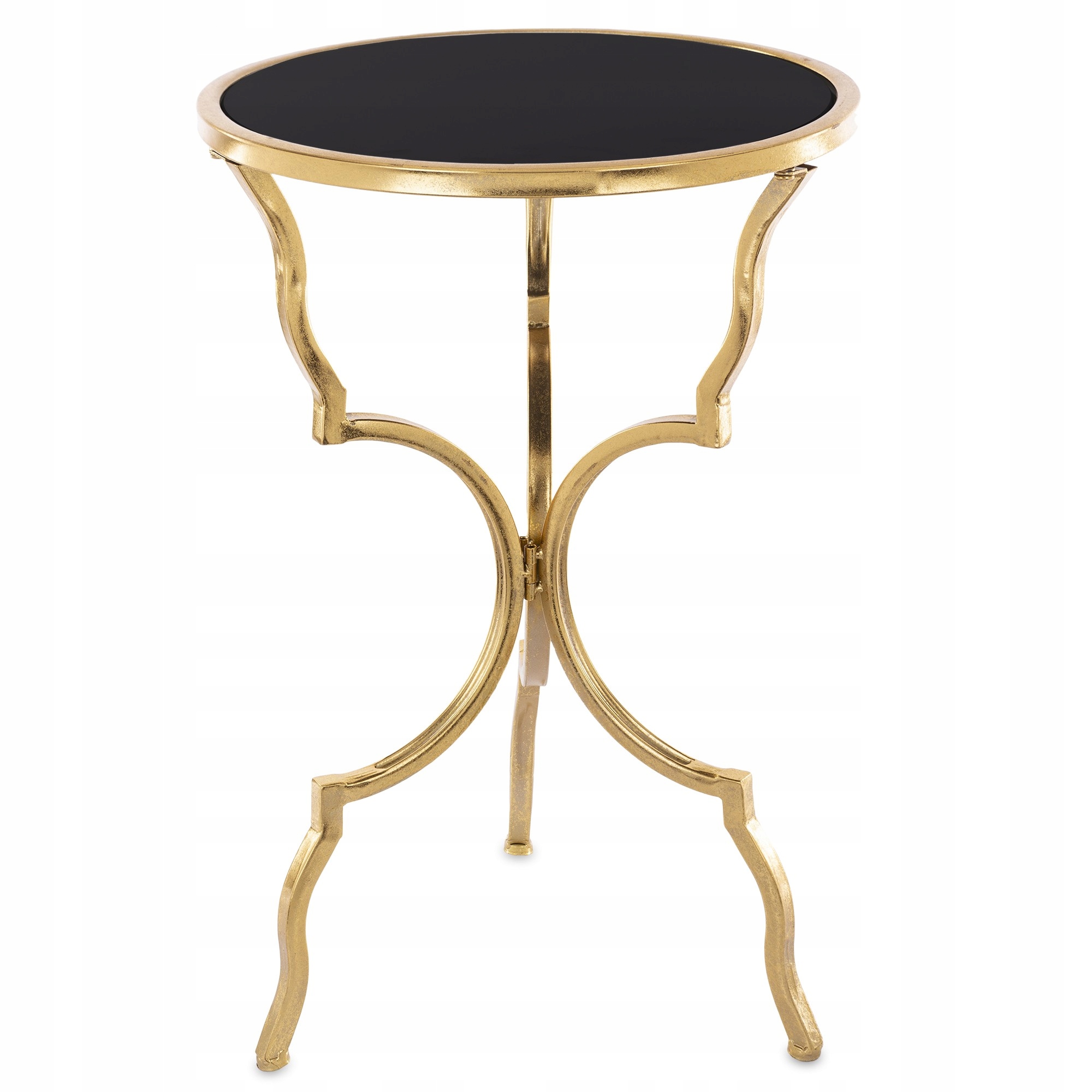 Dekoratívny glamour stolík so zlatým rámom a čiernou sklenenou doskou