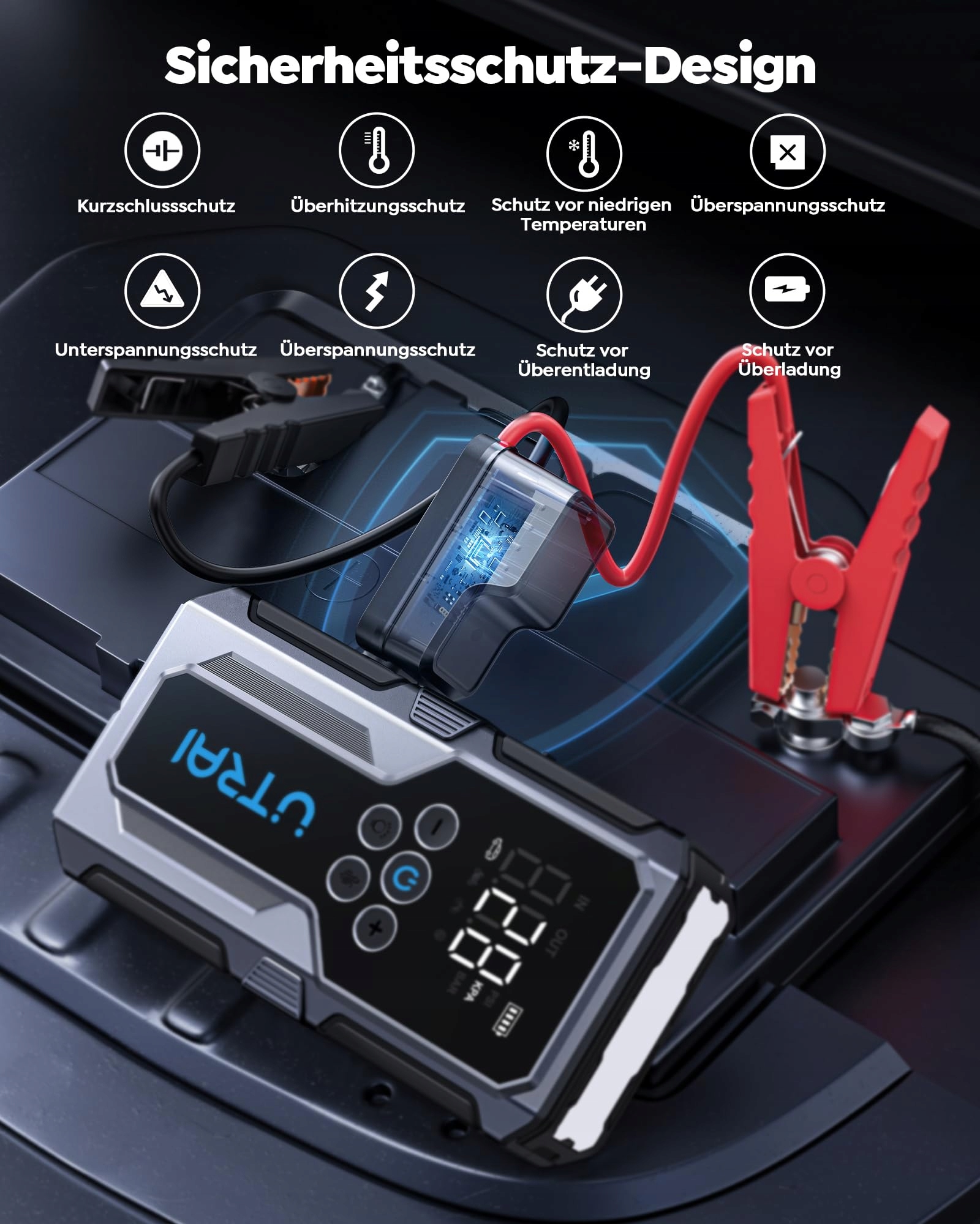 UTRAI Powerbank 4500A Kompresor 150PSI Latarka 18W Szybkie Ładowanie — miniatura 7