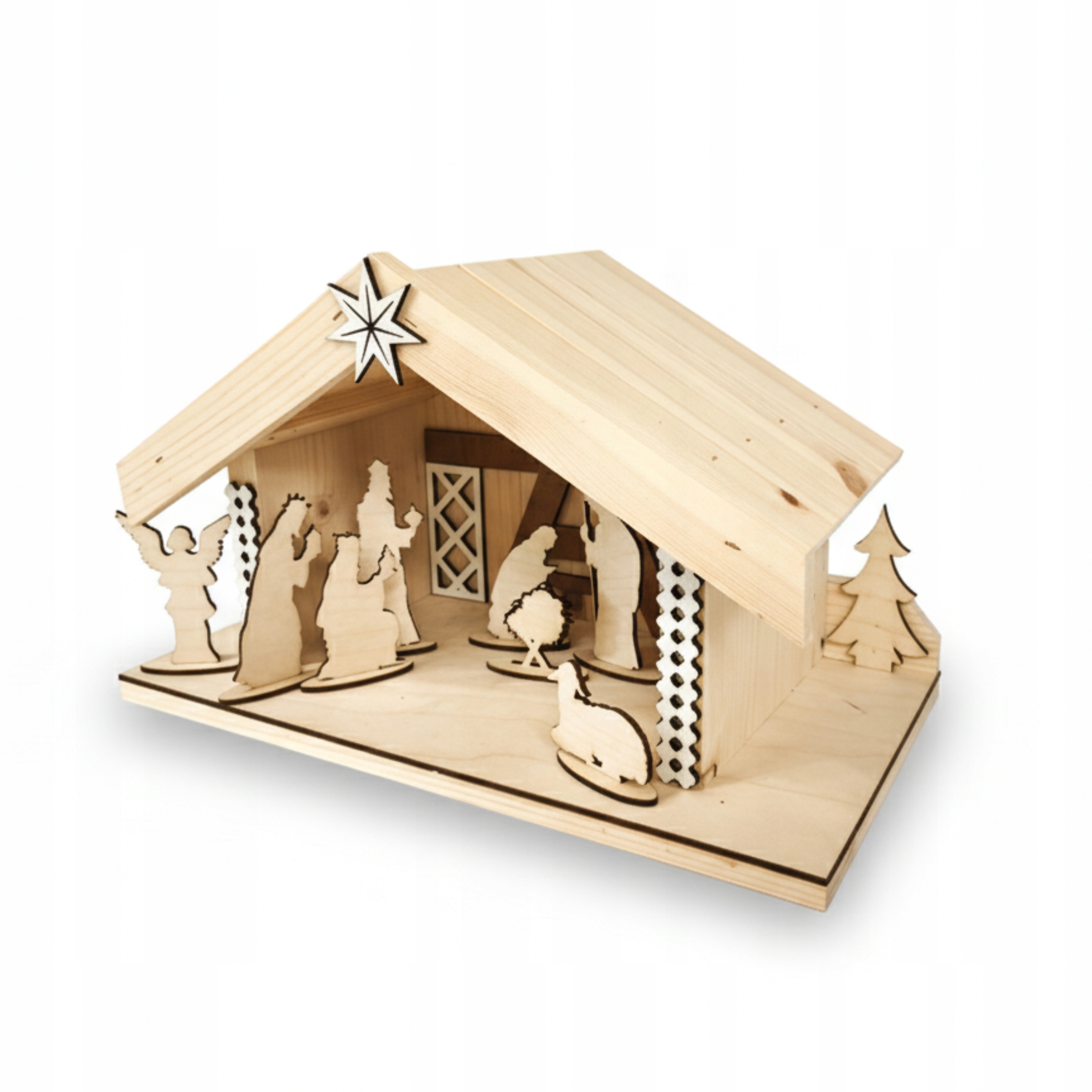 Vianočný Betlehem Drevený Maštaľka Figúrky Pod Stromček Darček Škandinávsky
