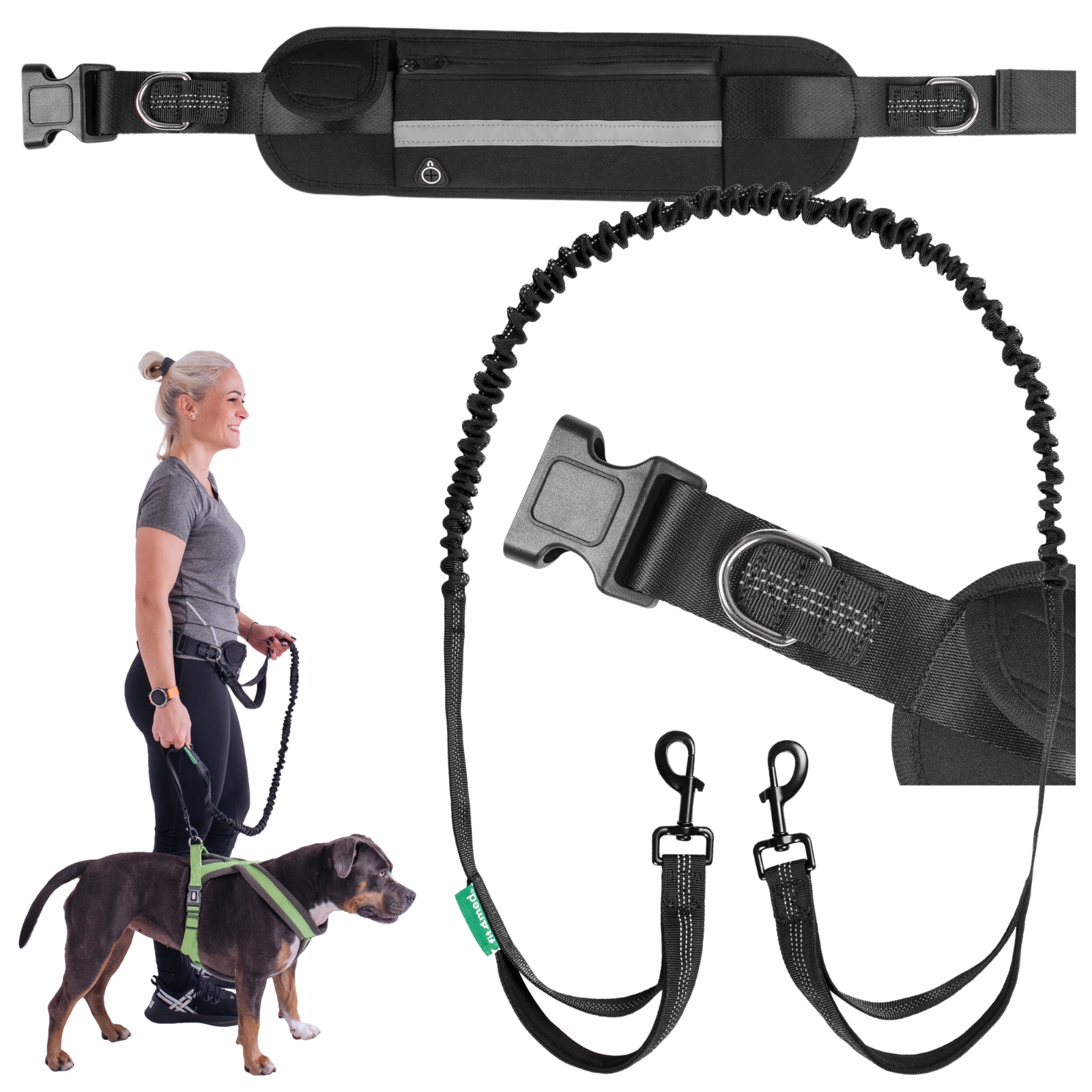 Levně Bederní pás pro trekking vodítko s amortizérem, elastické, pro běhání se psem