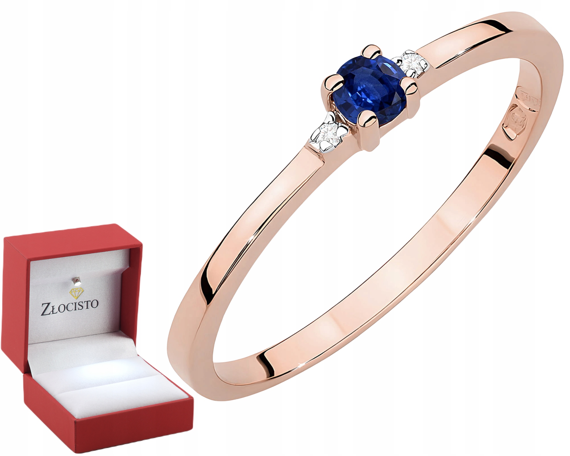 Růžové zlato Prstýnek se safírem a diamanty 585 S Gravírováním Certifikát