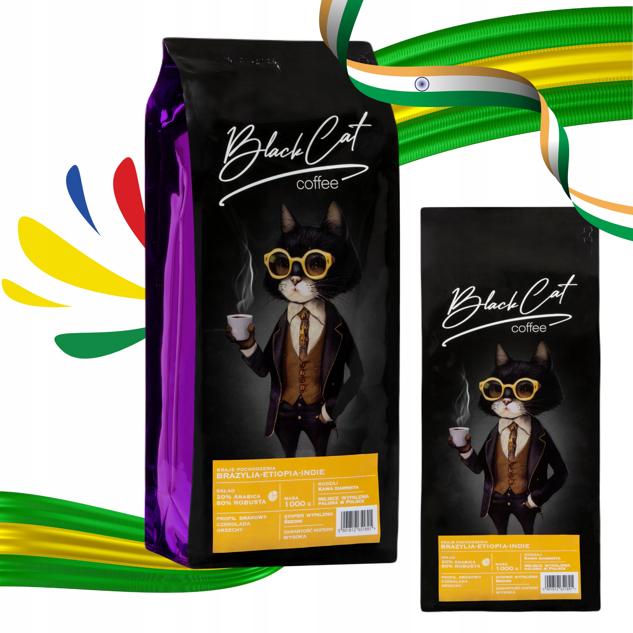 Káva zrnková Black Cat 20 Arabica 80 Robusta 1000 g Blend Brazílie Etiopie
