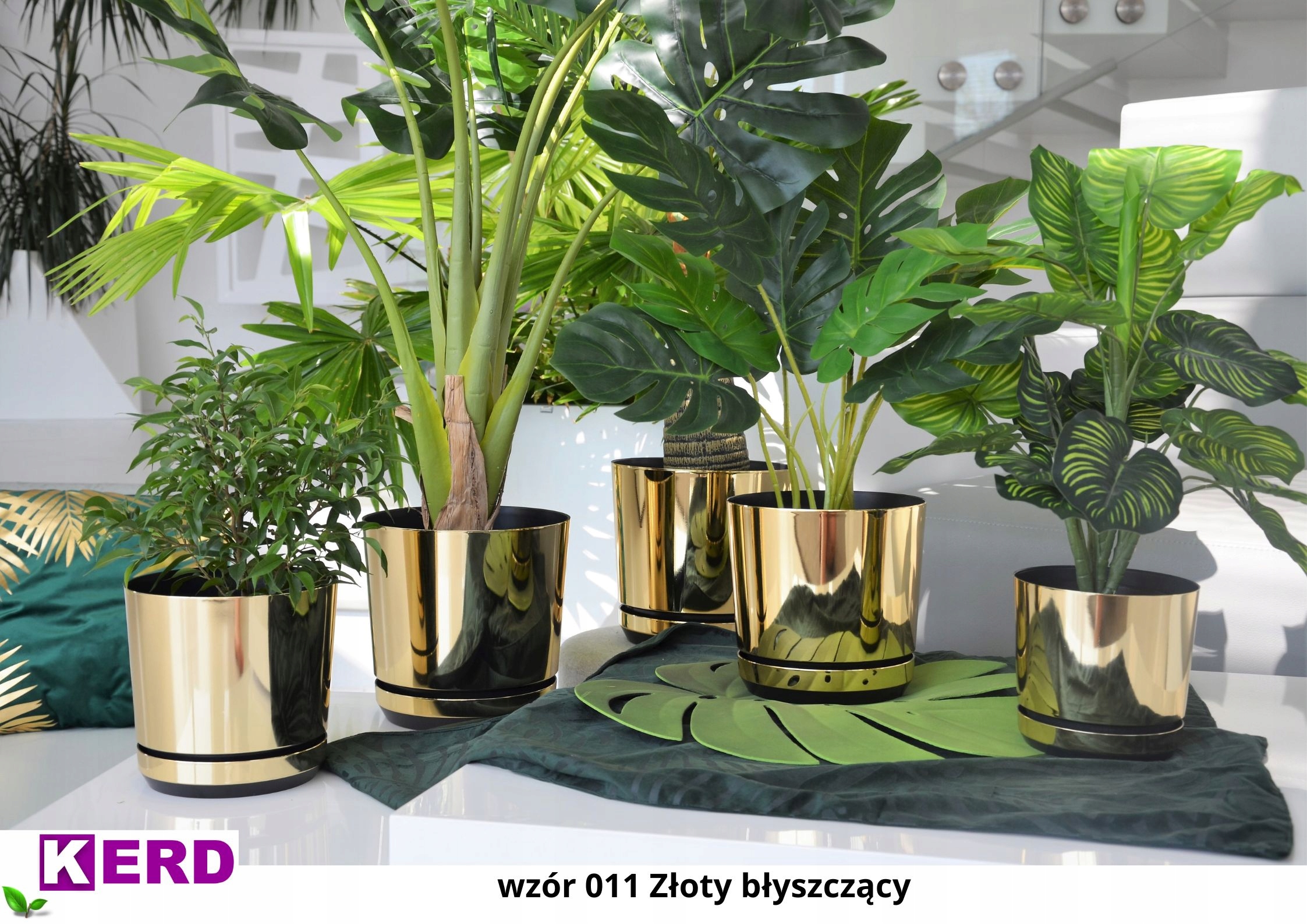 12 ZŁOTA BŁYSZCZĄCA wysoki połysk DONICZKA z podstawką z drenażem GLAMOUR Długość 12.1 cm