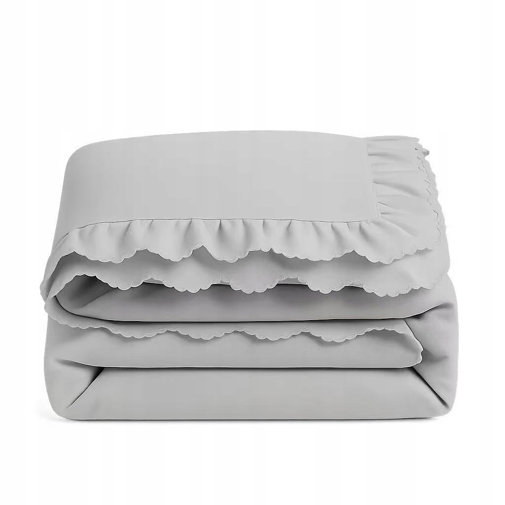 Pościel z falbanką 160x200 komplet jednokolorowa gładka boho jasna szara