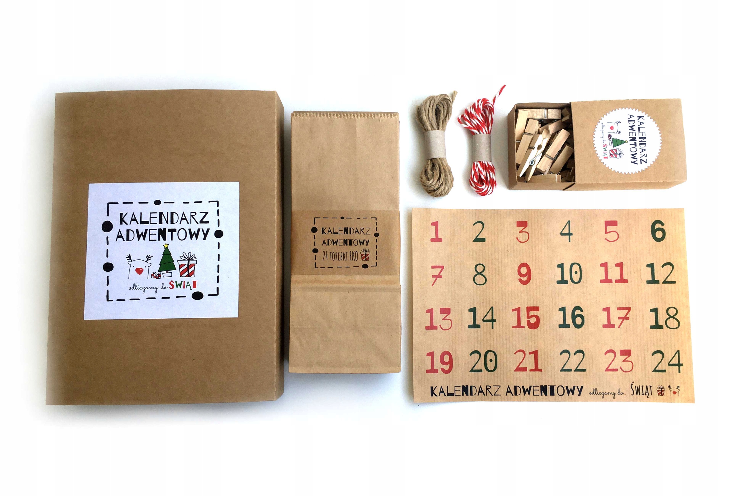 Kalendarz ADWENTOWY girlanda 24 torebki eko kraft Kod producenta kraftmade_KA1