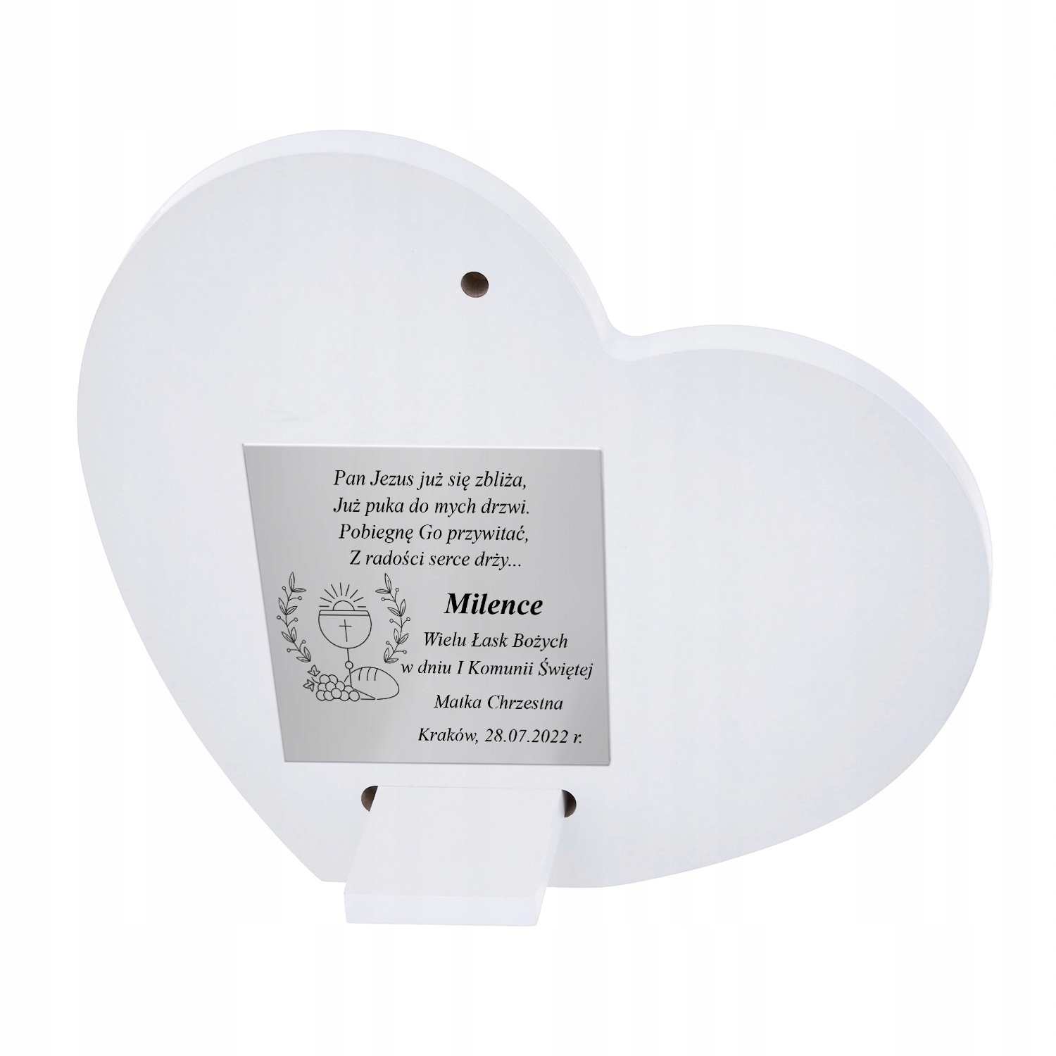 PAMIĄTKA PIERWSZEJ KOMUNII ŚWIĘTEJ OBRAZEK PREZENT NA KOMUNIĘ Z GRAWEREM Szerokość produktu 16 cm