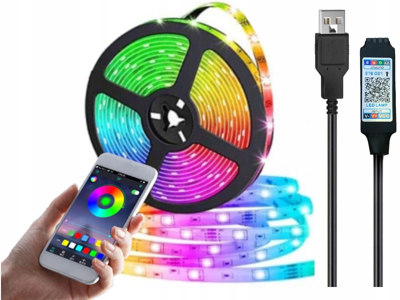 

Kolorowa Taśma Led Rgb 5Metrów Sterowanie Telefon