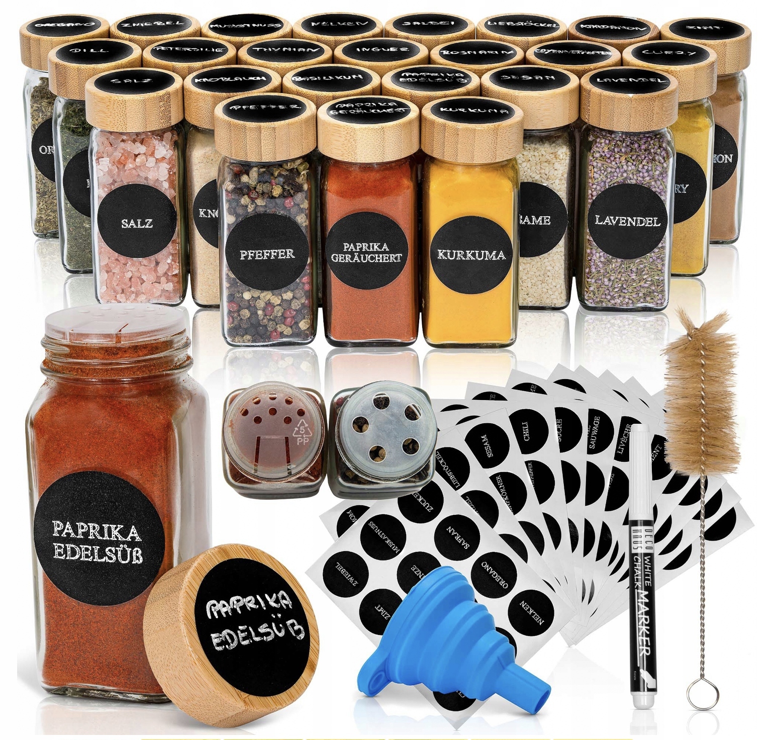 Nádoby Na Sklenené Korenie Sklenené Dózy Samolepky Etikety Bambus 24 Kusov