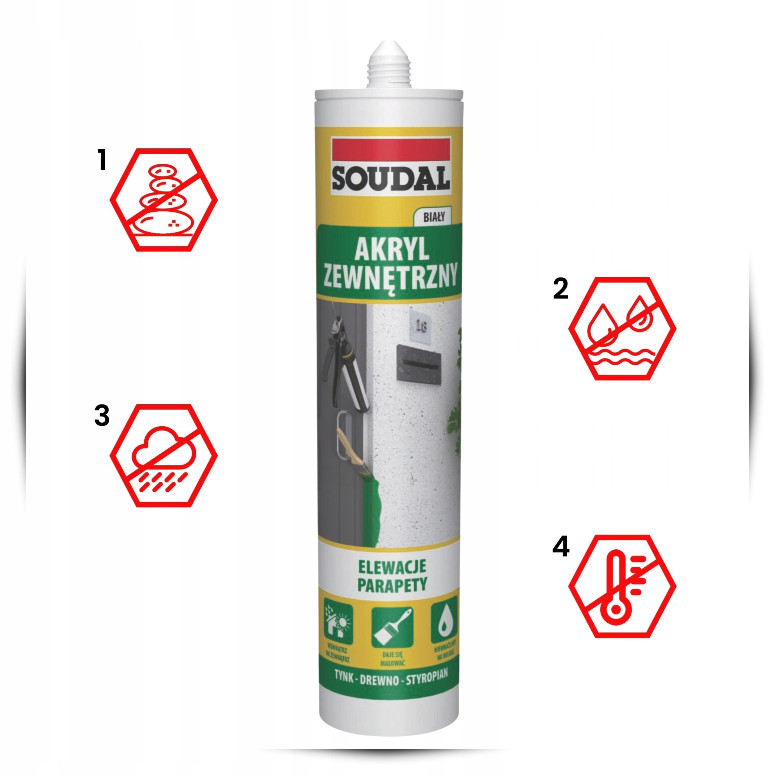AKRYL ZEWNĘTRZNY USZCZELNIACZ BIAŁY SOUDAL 280 ml