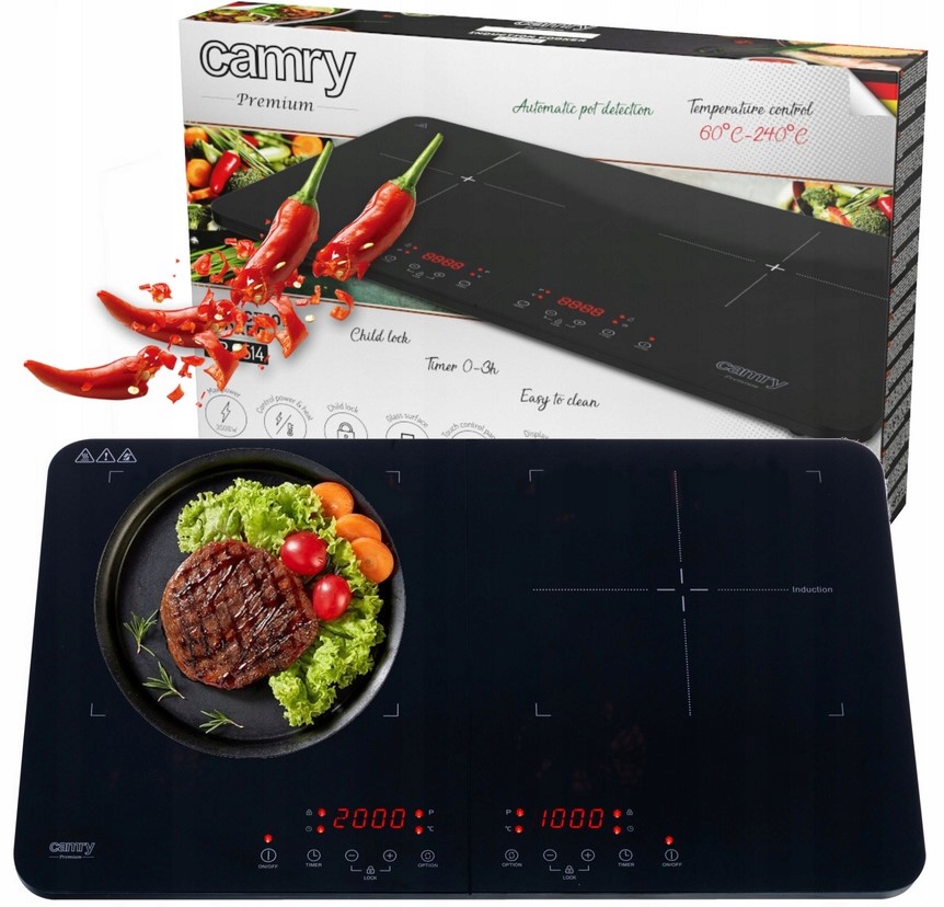Kuchenka Indukcyjna CR 6514 Dwupalnikowa 3500W LCD Czarna