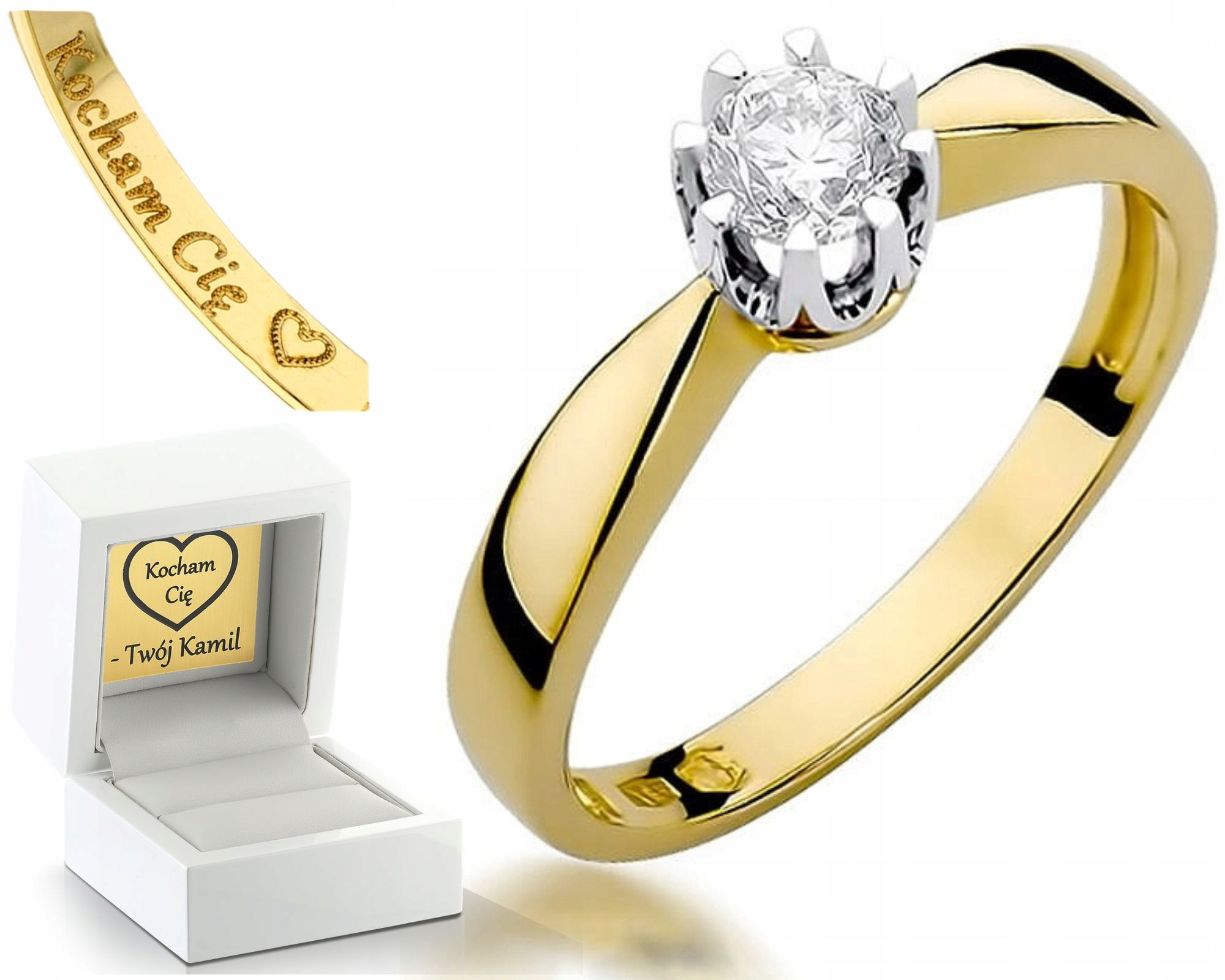 Zlatý Prstýnek Na Zásnuby Diamant Žluté Zlato Gravírování 585 Dárek