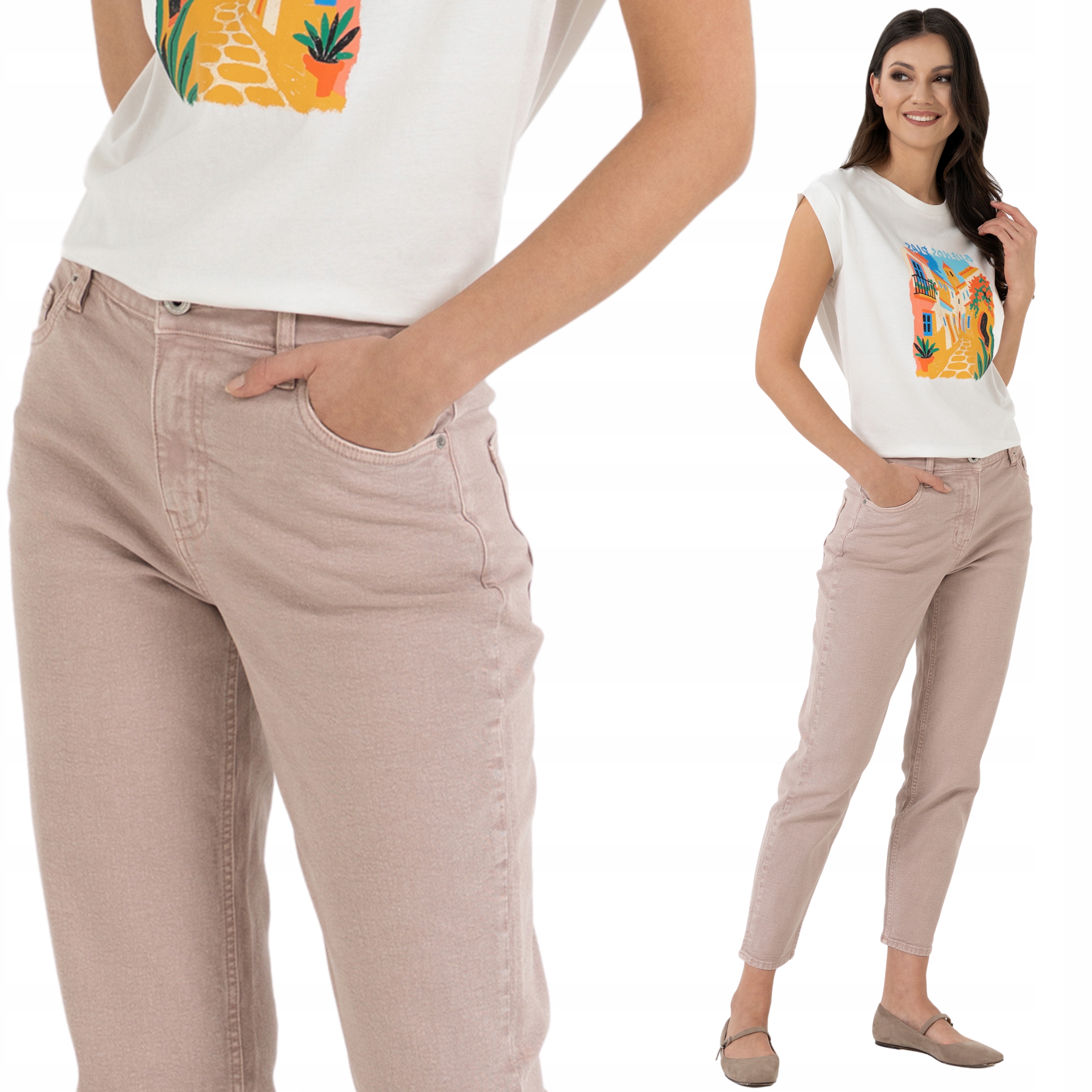 Spodnie Jeansowe Damskie Jeansy Wysoki Stan Prosta Nogawka Stylowe Moraj 40