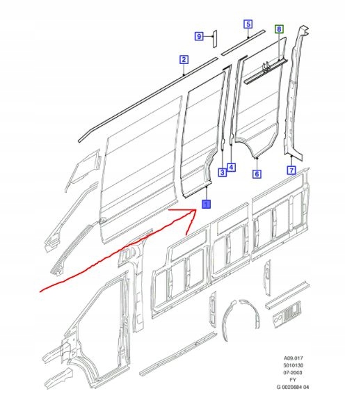 PŁYTA BOKU NADWOZIA PRAWA FORD TRANSIT Mk5 JUMBO -