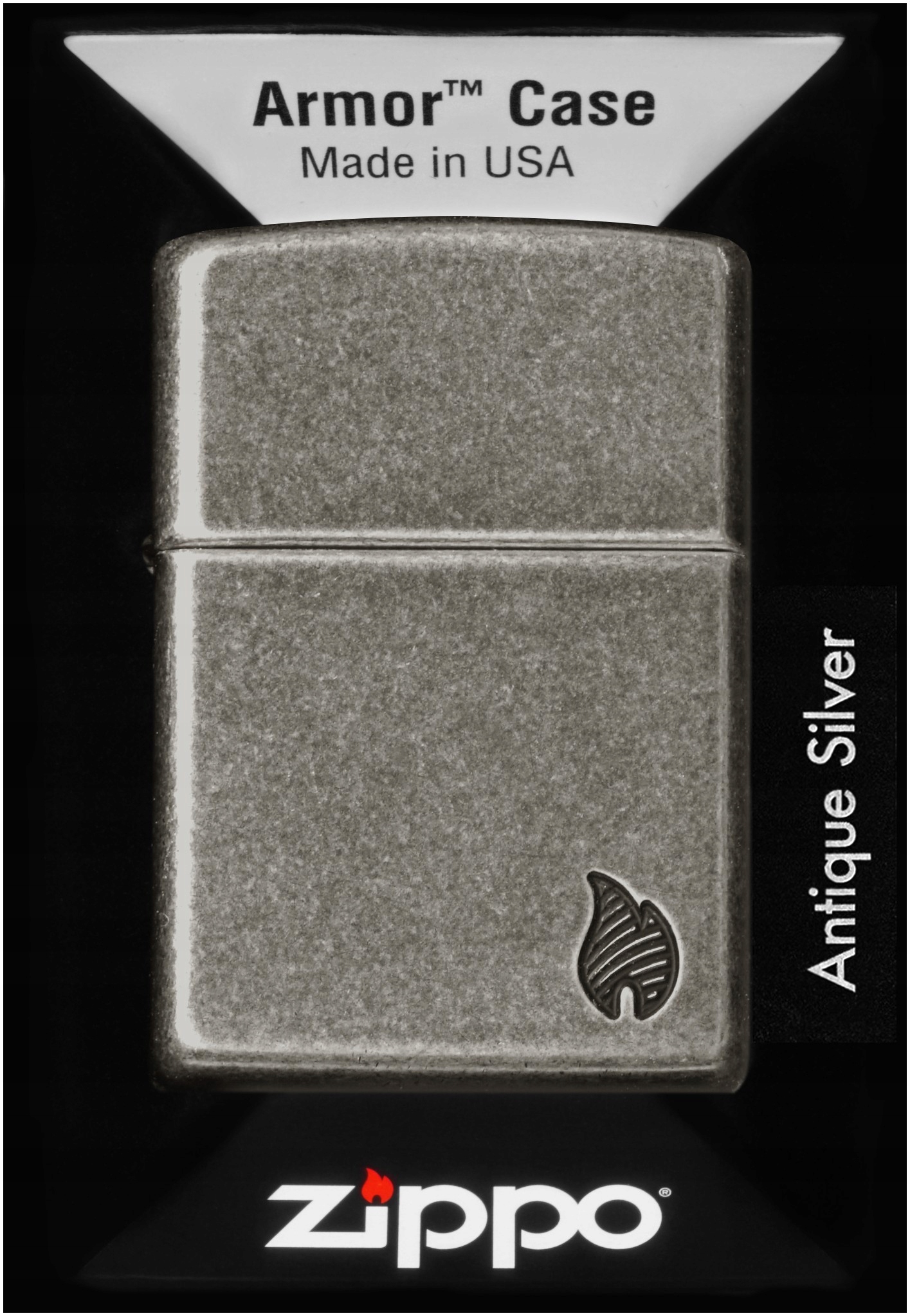 Zapalovač Zippo Armor Flame Antique Silver 60007338 Větruodolný Benzinový