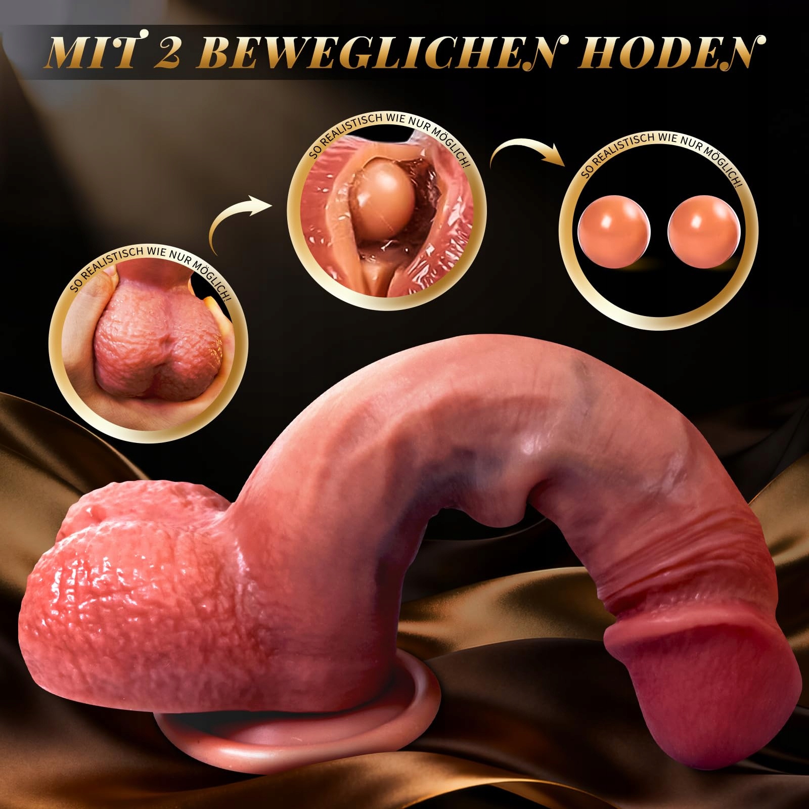 REALISTISCHER Dwuwarstwowy Silikonowy Dildo Z Ruchomymi Jądrami Dla Kobiet — miniatura 3