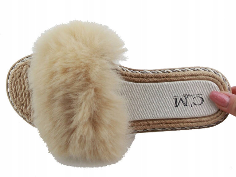 

Espadryle Klapki Z Futerkiem Beżowe A4A2063 40