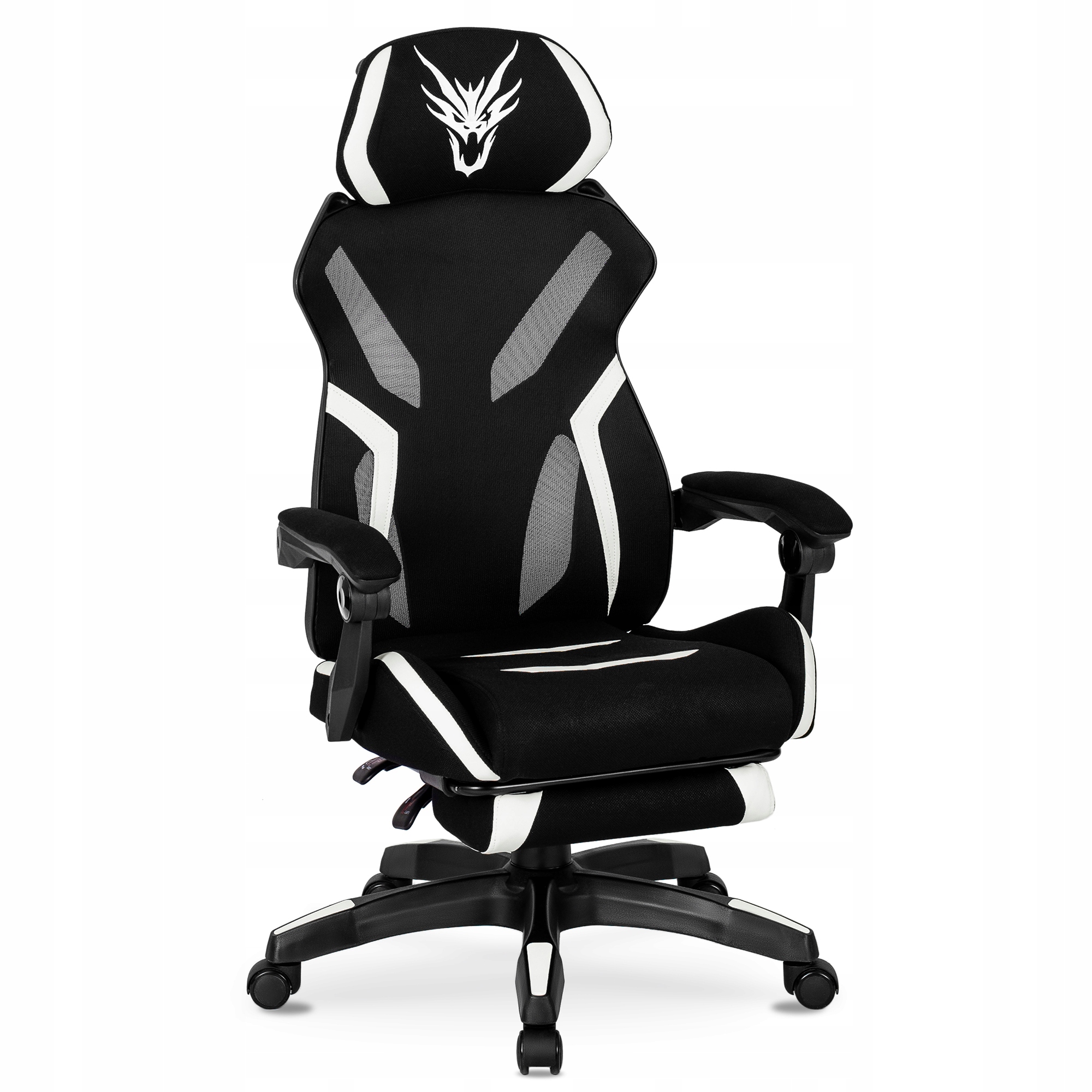 Otočné herní křeslo Maximo Černá Bílá Mládežnická s podnožkou