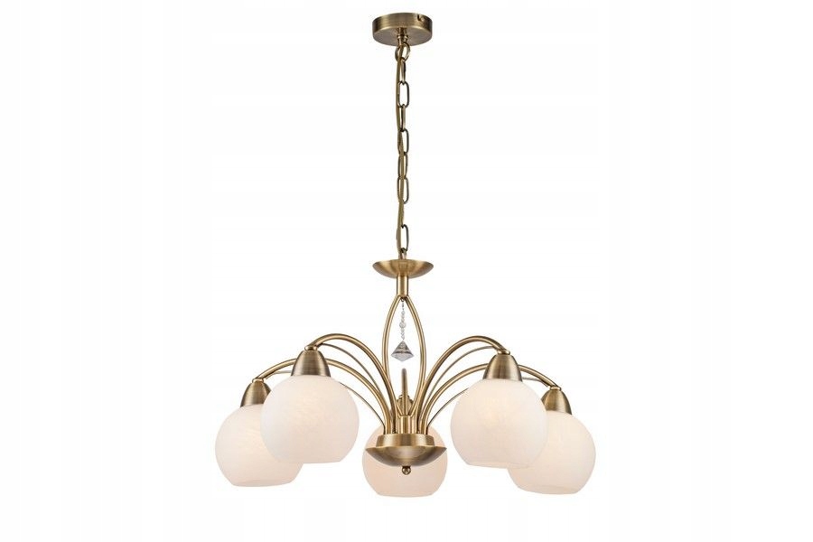 Duży złoty żyrandol do dużego pokoju Vanity 5 kloszy białych