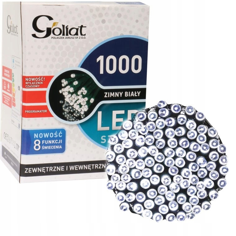 Externí Světelný Řetěz 1000 Led 50m Časovač a Programátor studená bílá