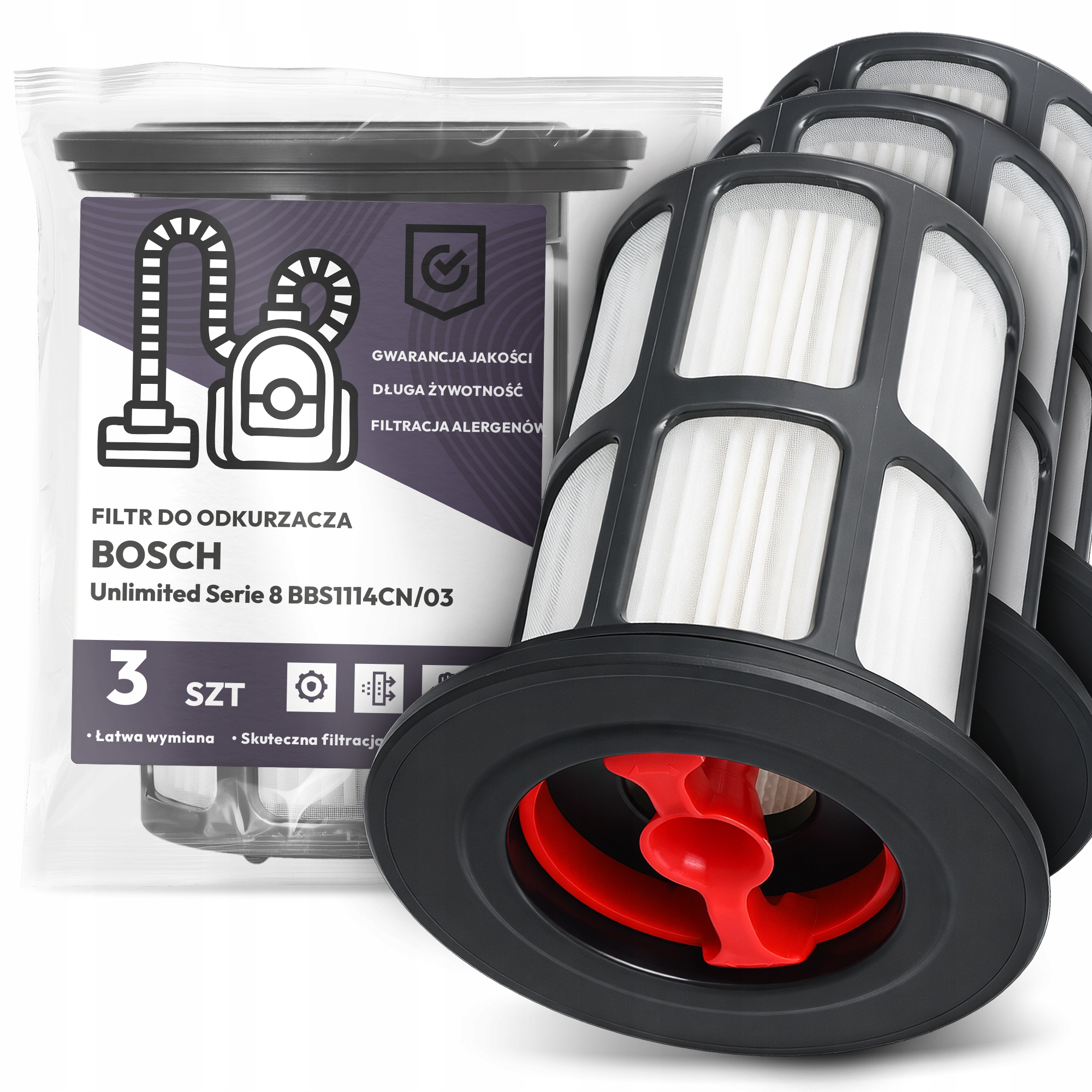 3x Filtr Pro Vysavač Bosch Unlimited Serie 8 BBS1114CN/03 Hepa Filtr Em-w