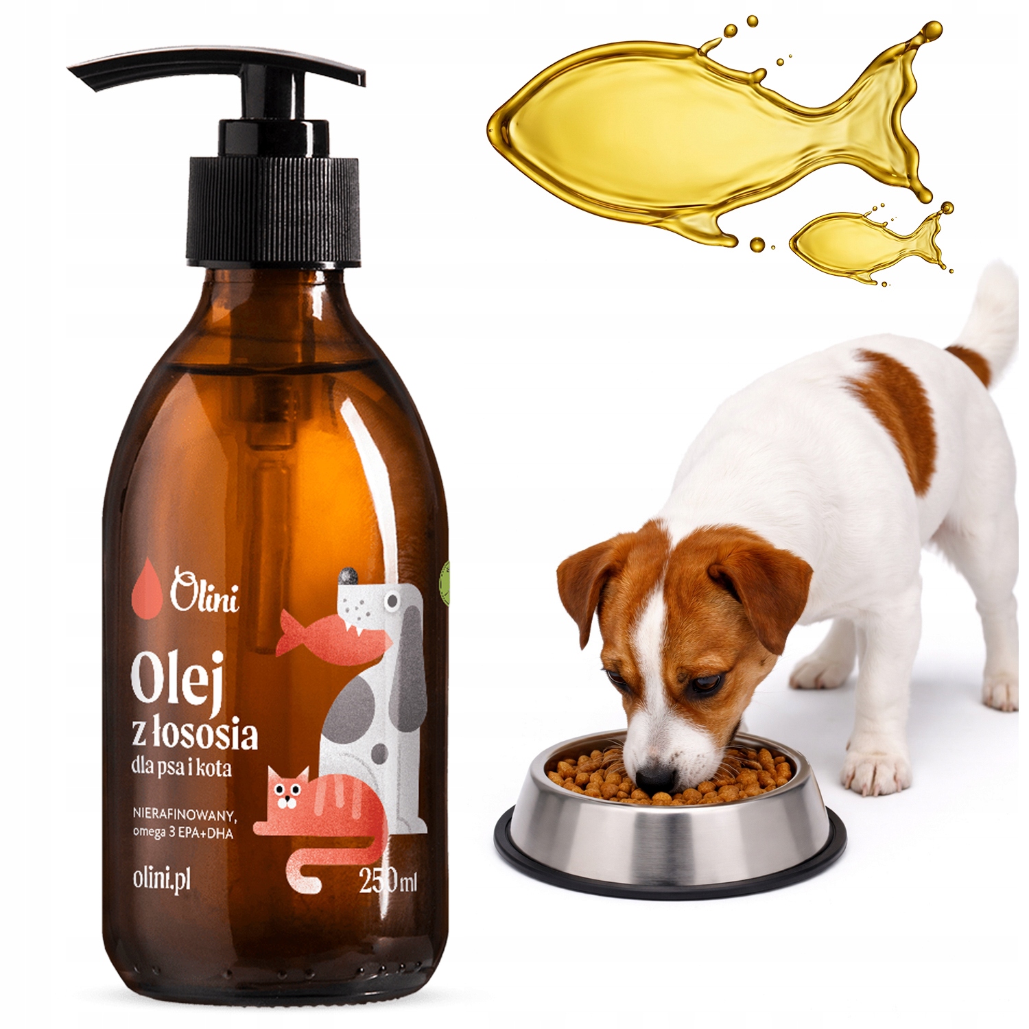 Rybí olej z lososa pro psa a kočku Omega 3 Nerafinovaný Olini 250 ml