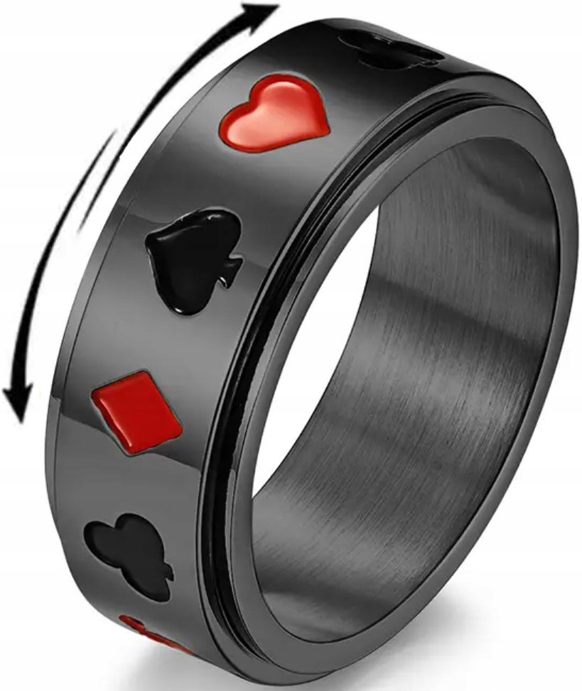 Černý antistresový kroužek Hrací karty Poker Anxiety Ring Otočný