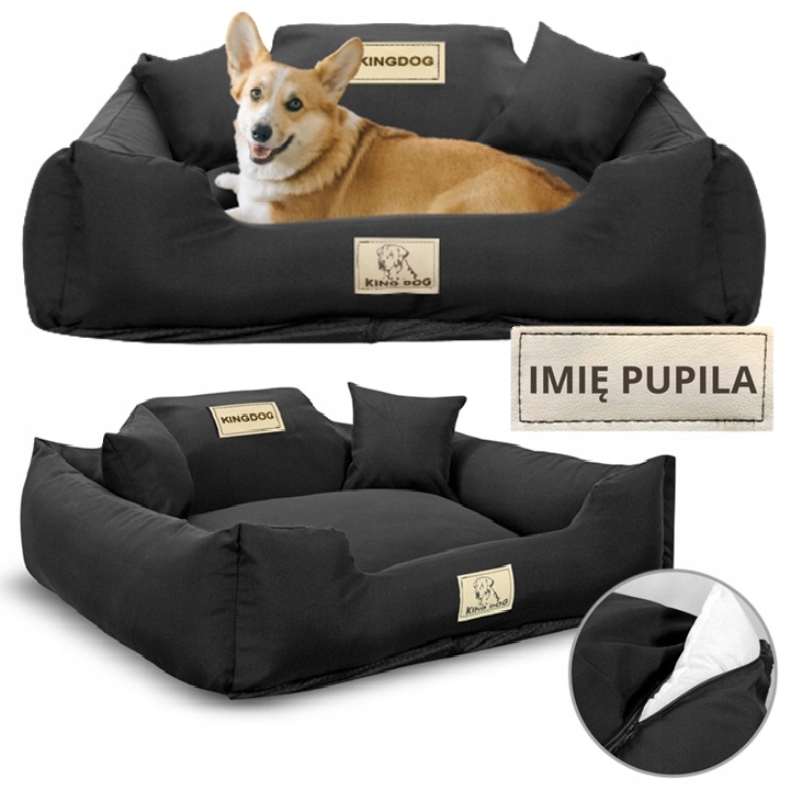 Levně Pelíšek pro psa Potah Pohovka Kotec se zámkem Jméno 115x95 cm Černá