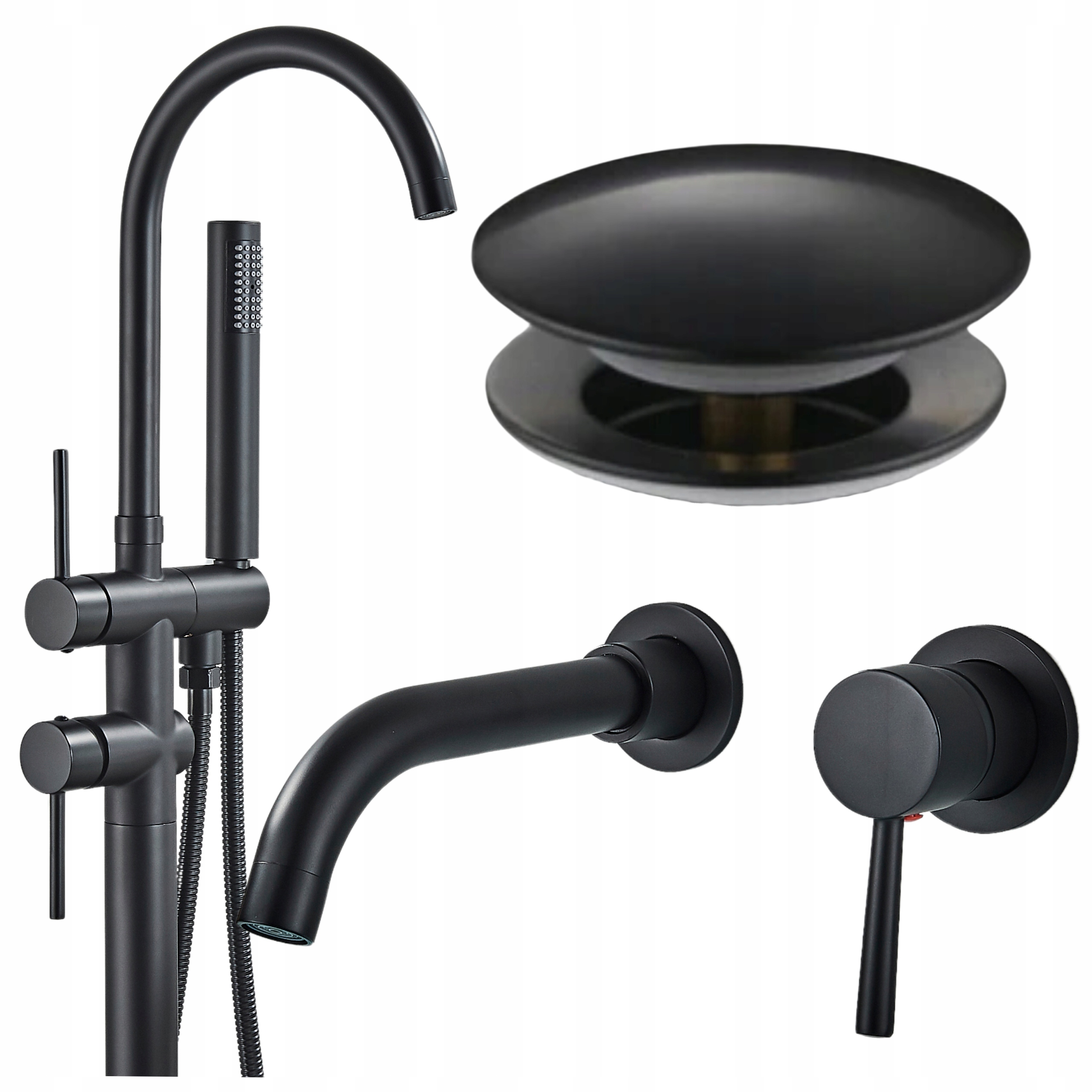 Vanová baterie s volně stojící sprchou Set Umyvadlová baterie Černá