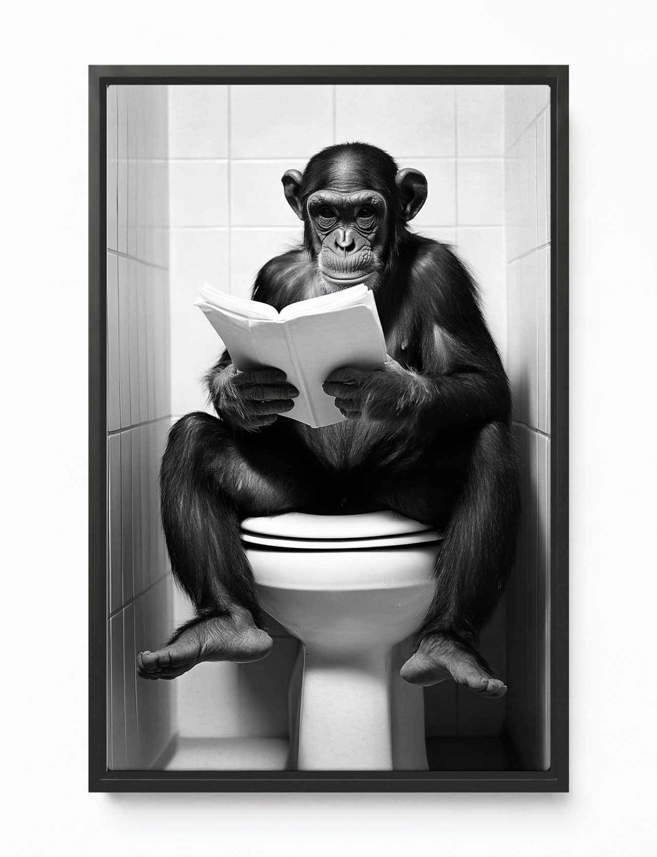 Obraz Rám Americký Box Opice Šimpanz Toaleta Wc Kniha Humor Foto 40x60