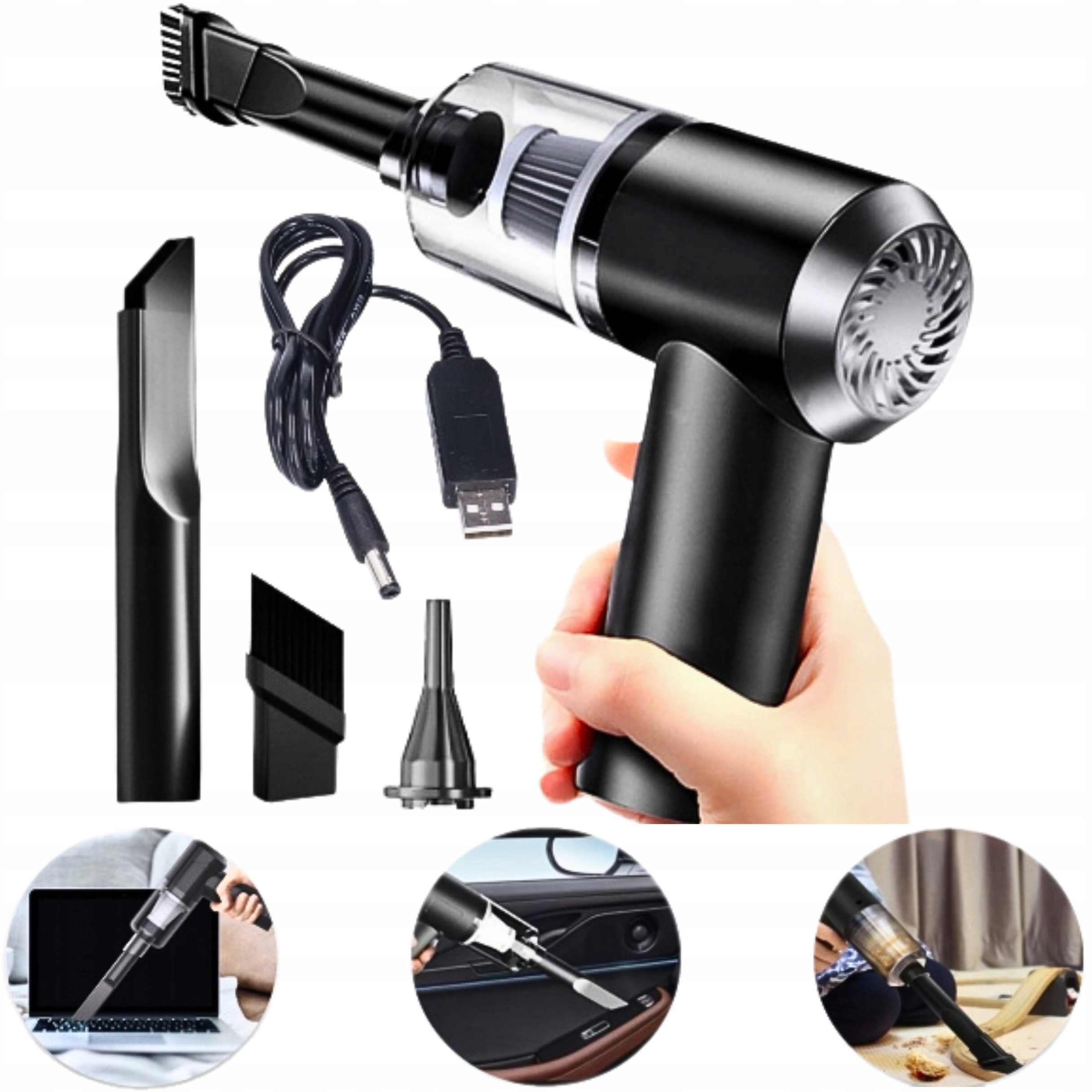 ODKURZACZ SAMOCHODOWY RĘCZNY MAŁY BEZPRZEWODOWY 2w1 DMUCHAWA MOCNY 120W