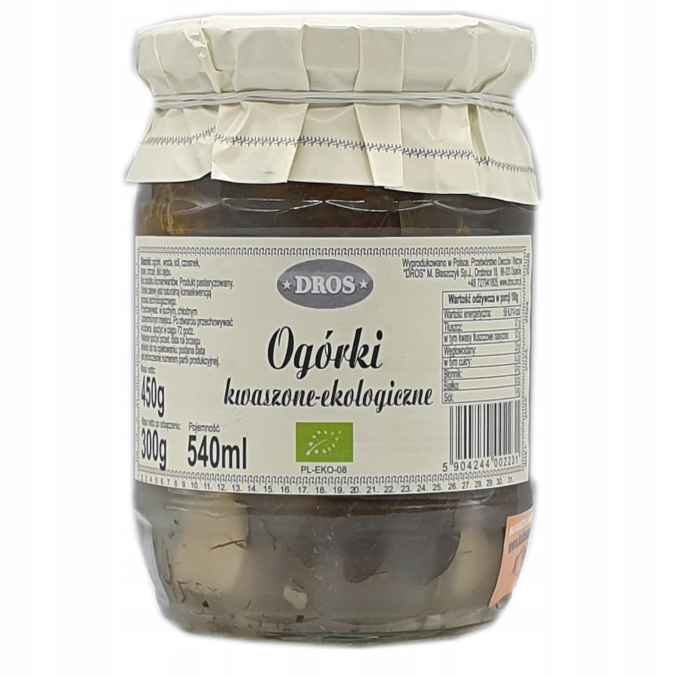 Ogórki kwaszone-ekologiczne 540 ml/450 g – DROS