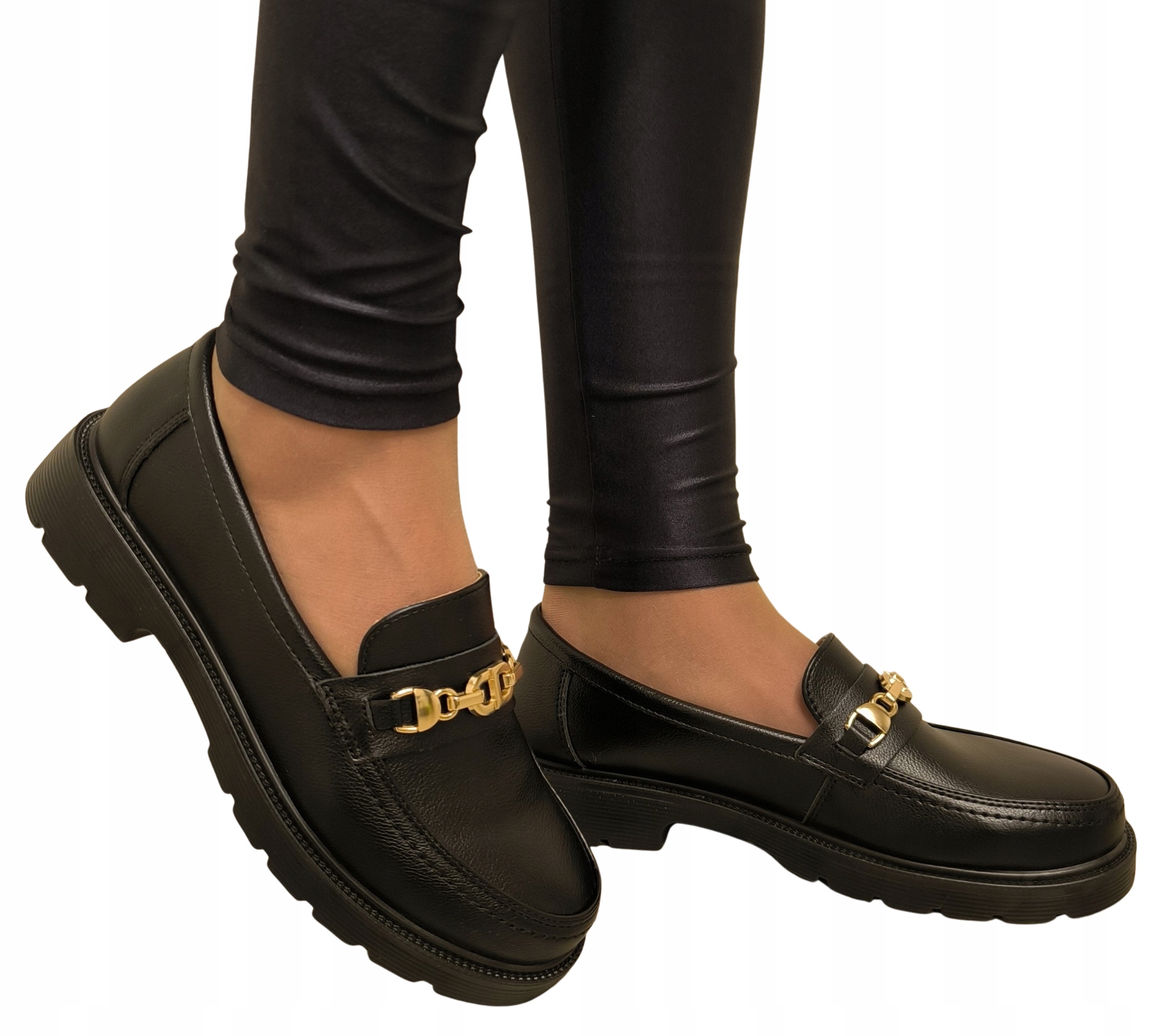 Czarne Mokasyny Półbuty Na Szeroką Stopę "babcia" Wkładka Skóra Naturalna