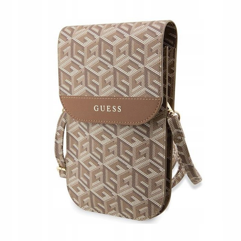 Guess GCube Stripe Phone Bag – taška s přihrádkou na smartphone (hnědá)