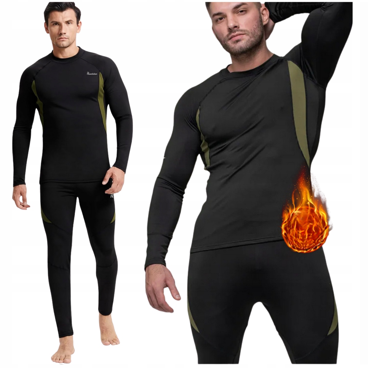 Bielizna Termoaktywna Męska Odzież Termiczna Zestaw Bluza Spodnie Czarny XL