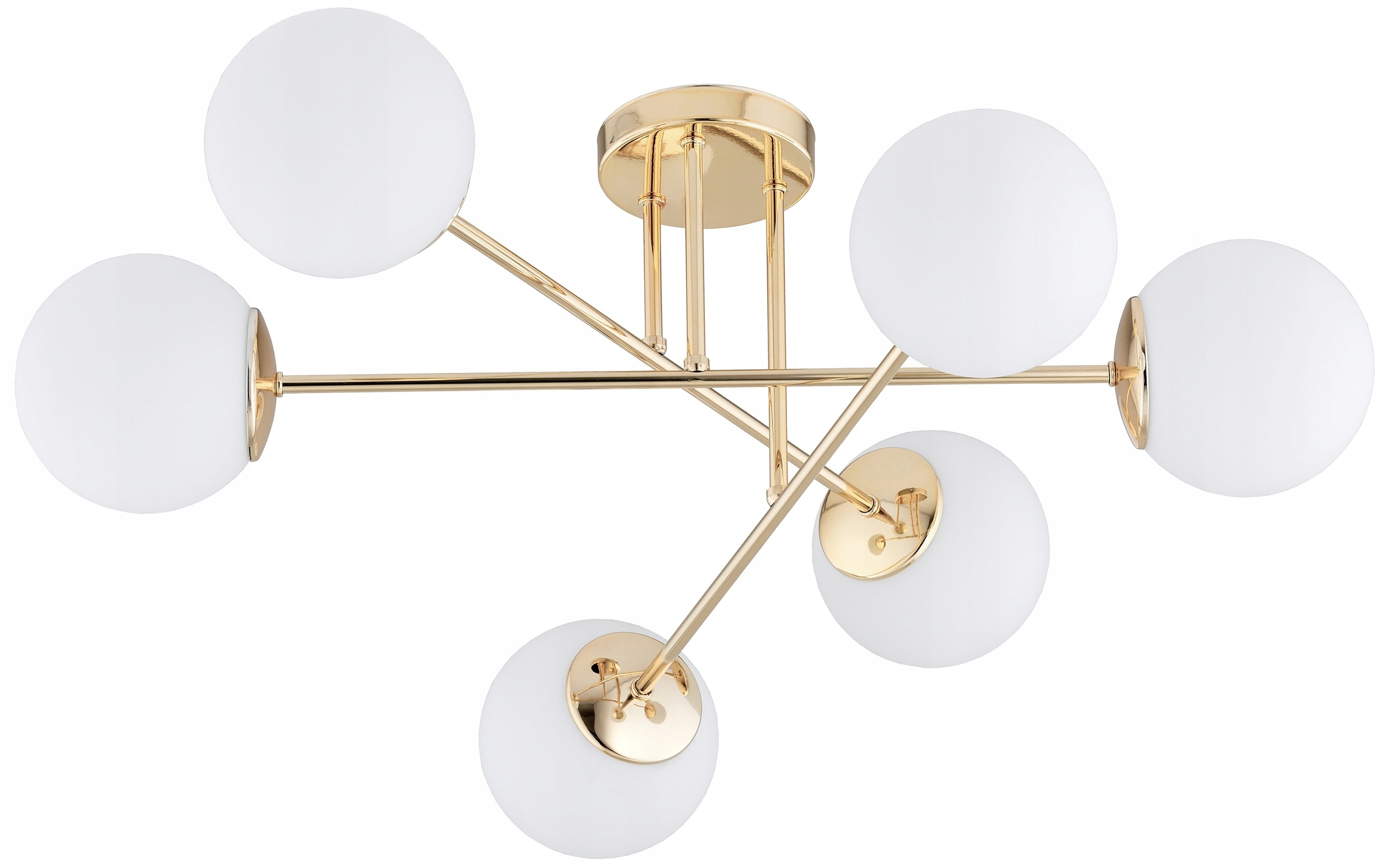 Złota Lampa Wisząca Sufitowa Żyrandol Białe Kule Milo Led E27