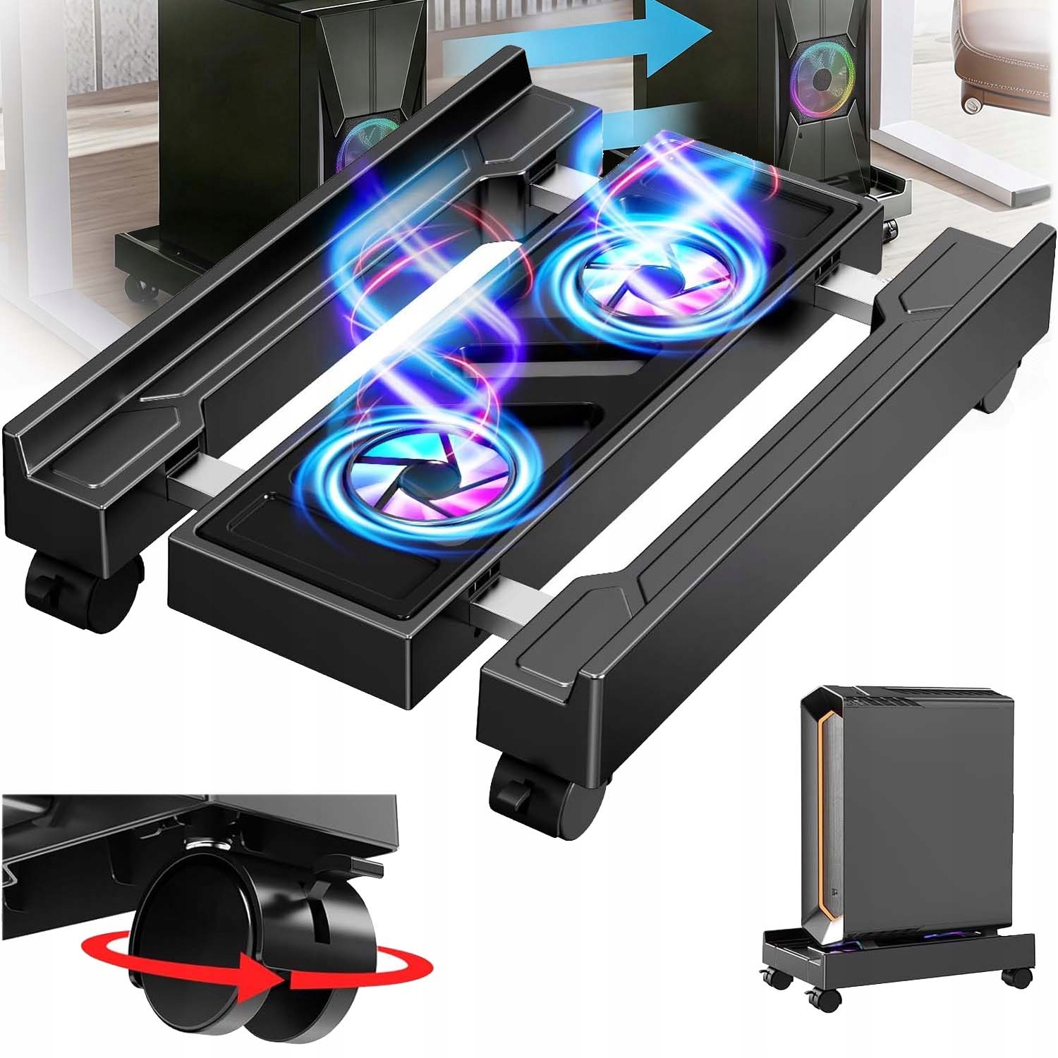 Vozík Podstavec Pro Počítač Pc Holder Stojan Odolný S Kolečky Pod Stůl