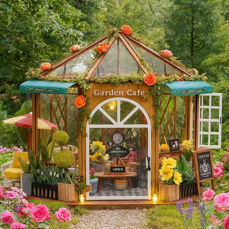 Miniaturowy Domek Stylowa Oranżeria Szklarnia Kawiarnia Restauracja Diy