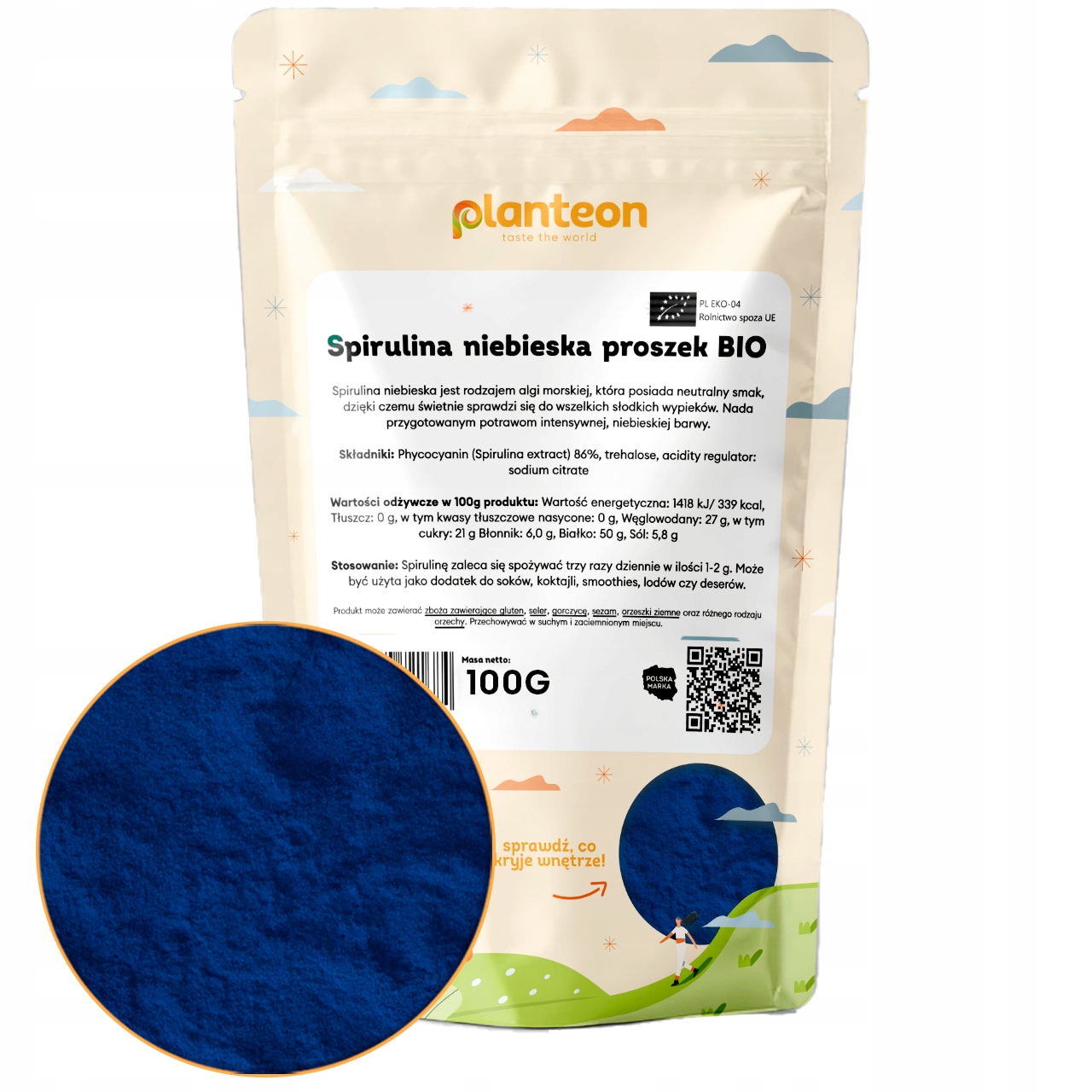 Spirulina modrá prášek Bio 100 g Bio Algi modrá mletá spirulina