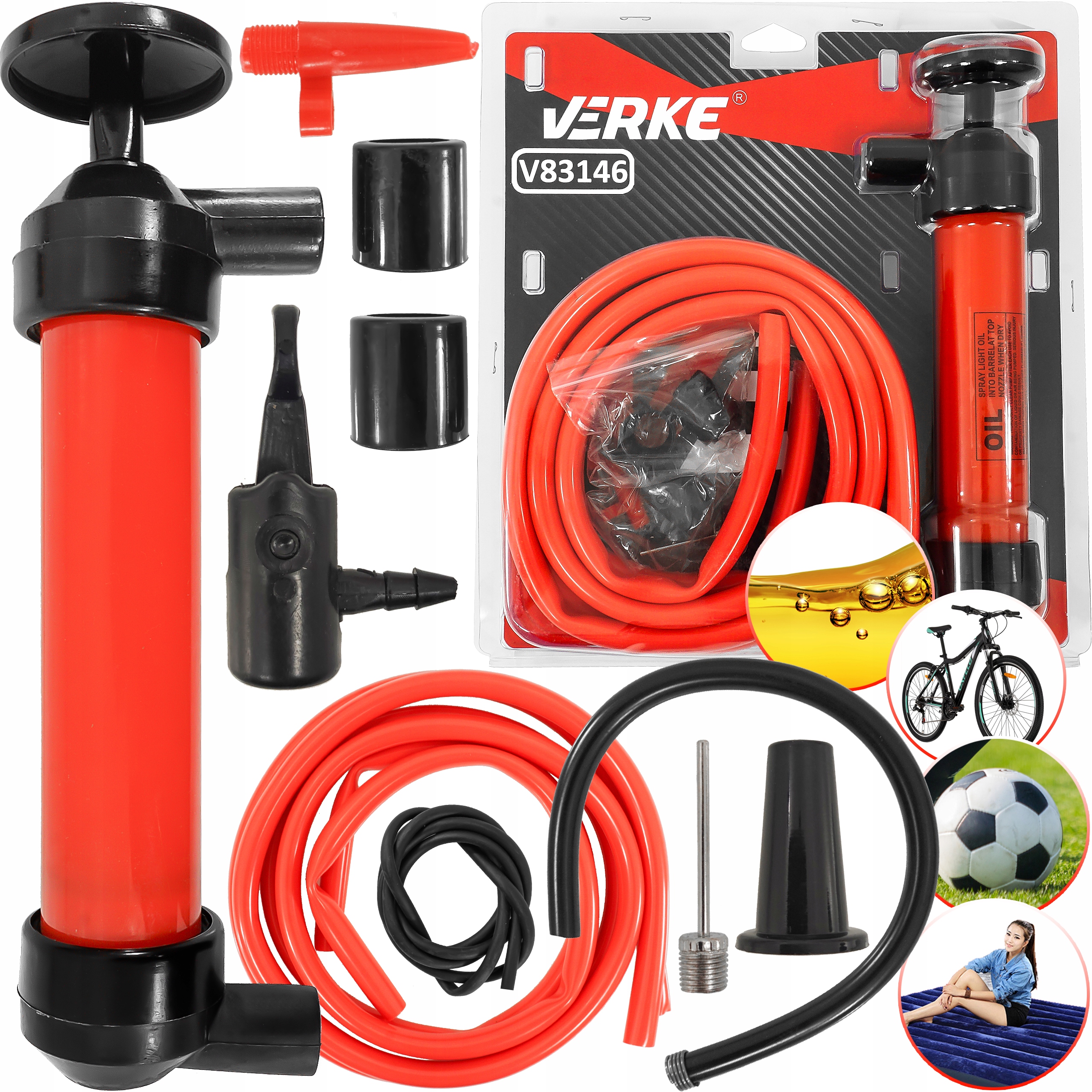 POMPKA WIELOFUNKCYJNA RĘCZNA DO WYMIANY OLEJU PALIWA PIŁEK ROWERU MATERACA