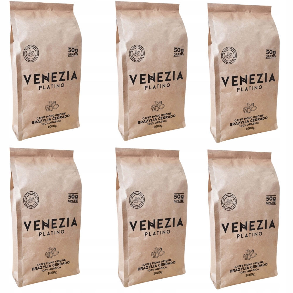 Levně Káva zrnková Venezia Platino čerstvě pražená v polské pražírně, sada 6 kg