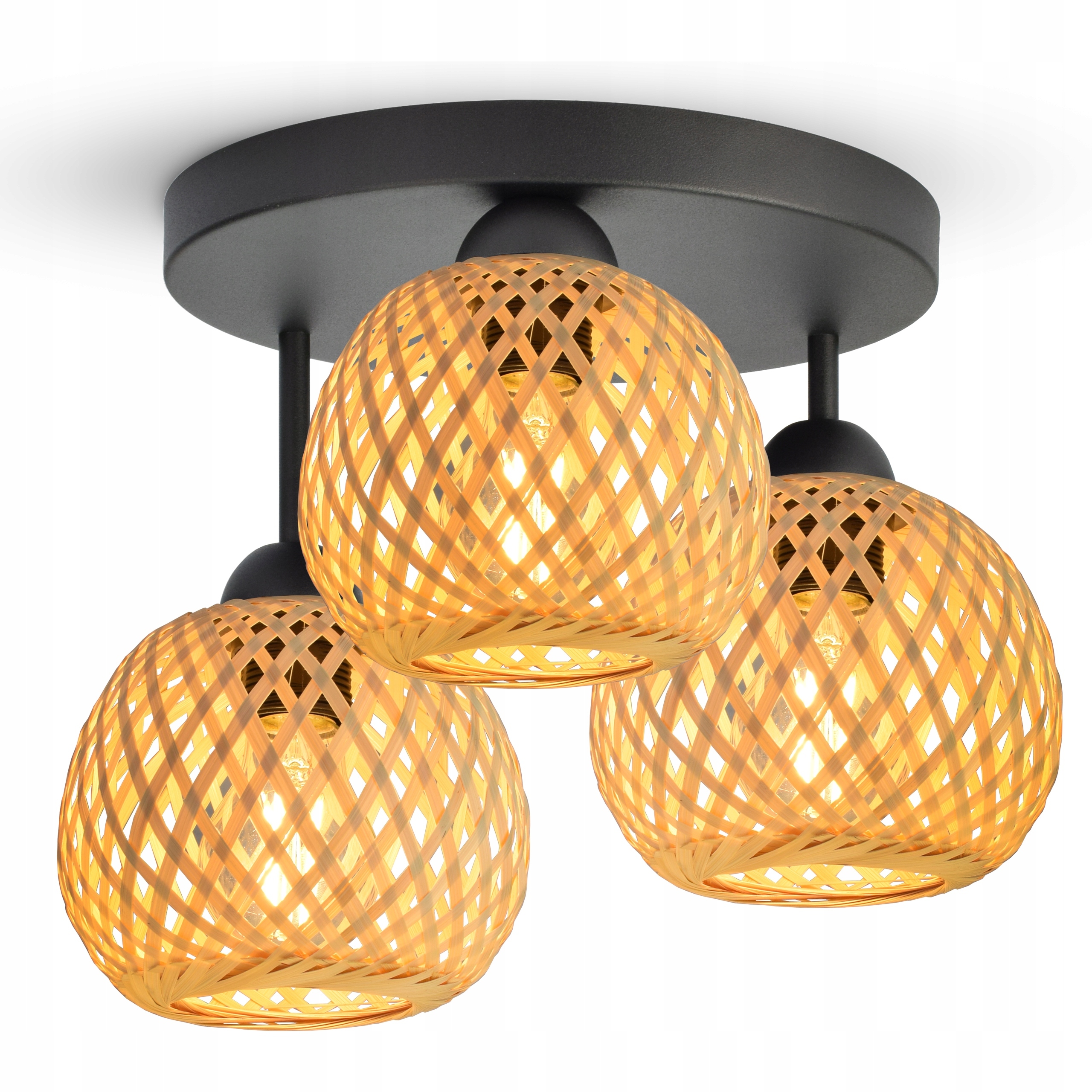 Stropní Svítidlo Stropní Svítidlo Bambusová Pletená Boho Přírodní 584-ER3 Led Černá