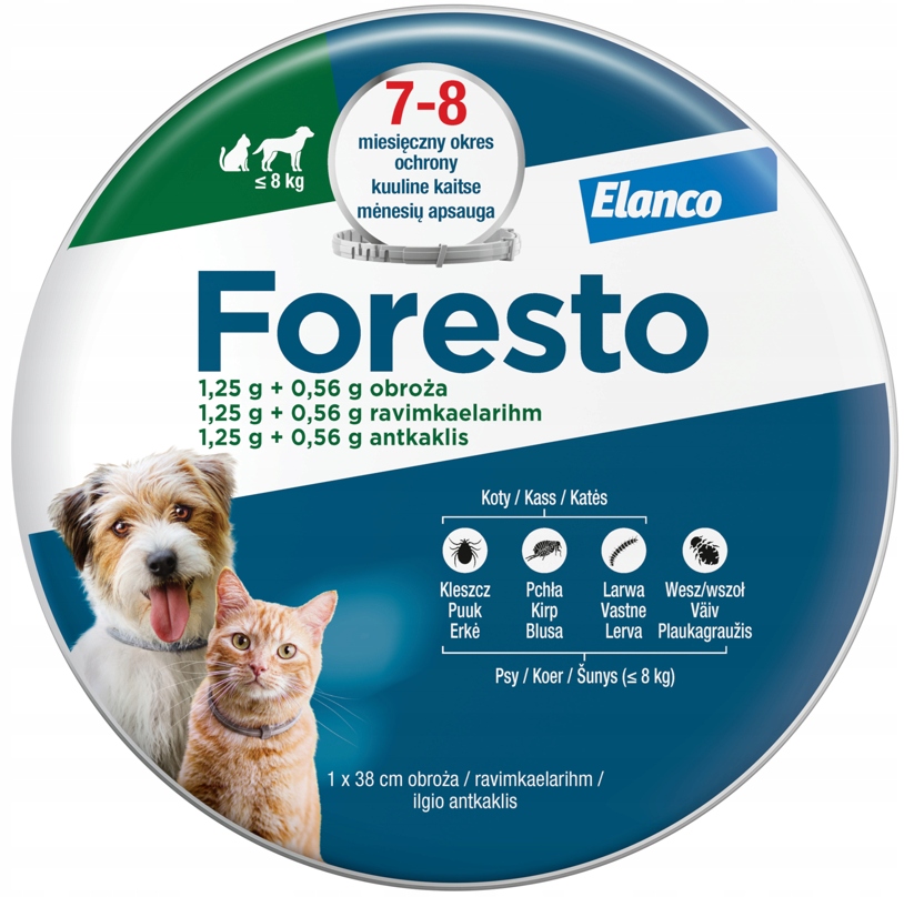 Foresto Mała Obroża na pchły kleszcze dla kota psa do 8 kg 38 cm