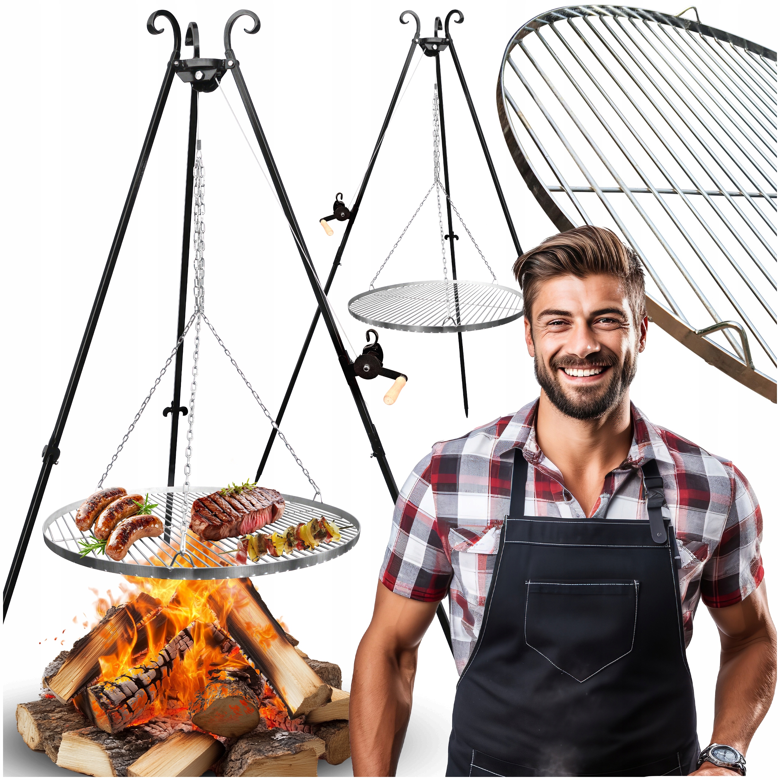 Trójnóg Grill Ruszt Ogrodowy Palenisko Wiszący Ogniskowy Duży Ognisko 70 cm