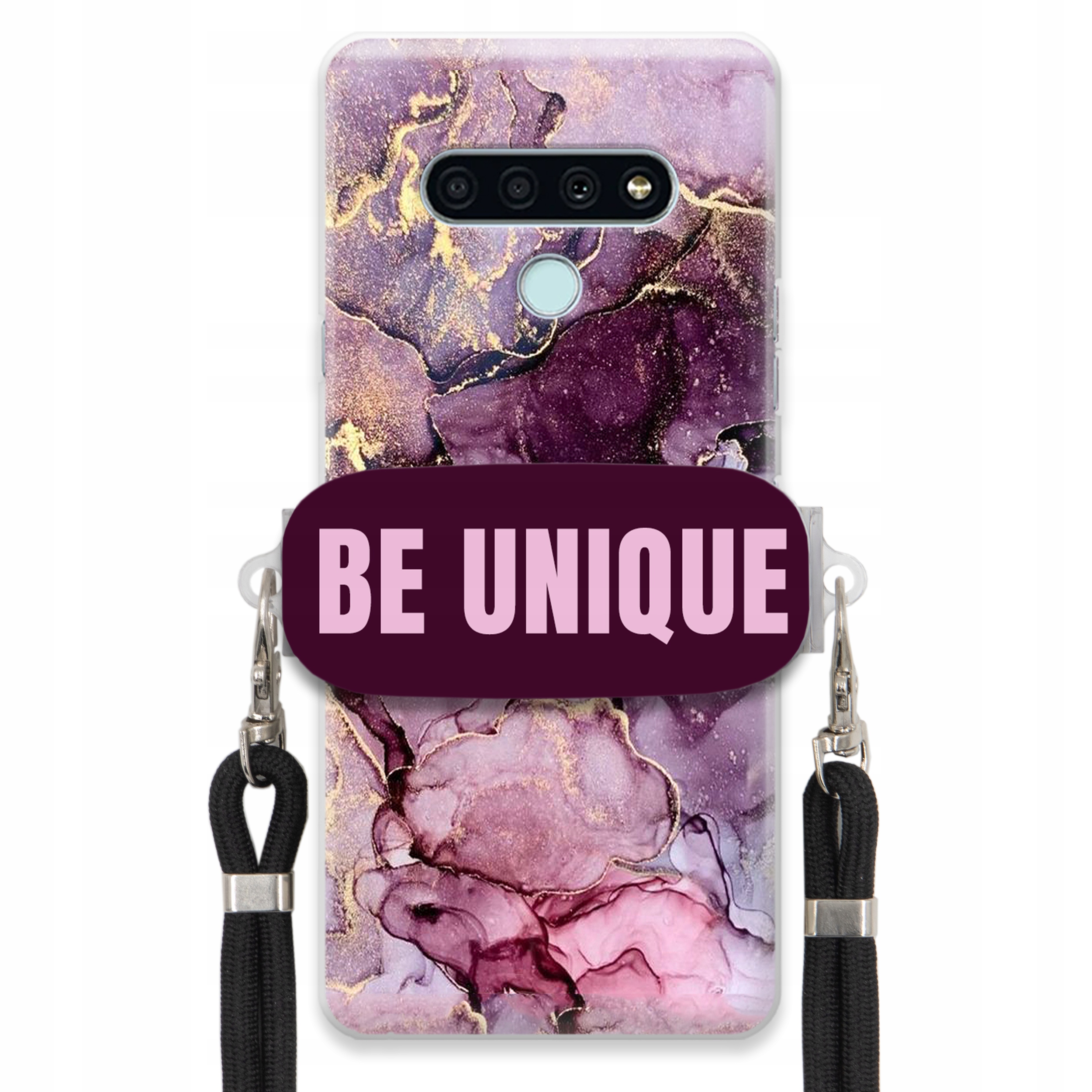 Prémiové puzdro pre Lg K71 Case držiak na šnúrku čierny Be Unique Fialová Mramor